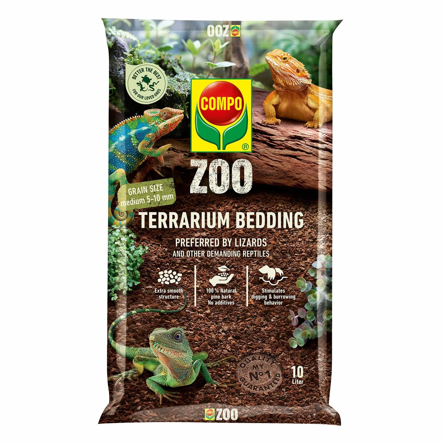 Compo Zoo Substrat pour Lézards et Terrariums, pour Reptiles de Moyenne et Grande Taille, Grain Moyen 5-10 mm - 10 L