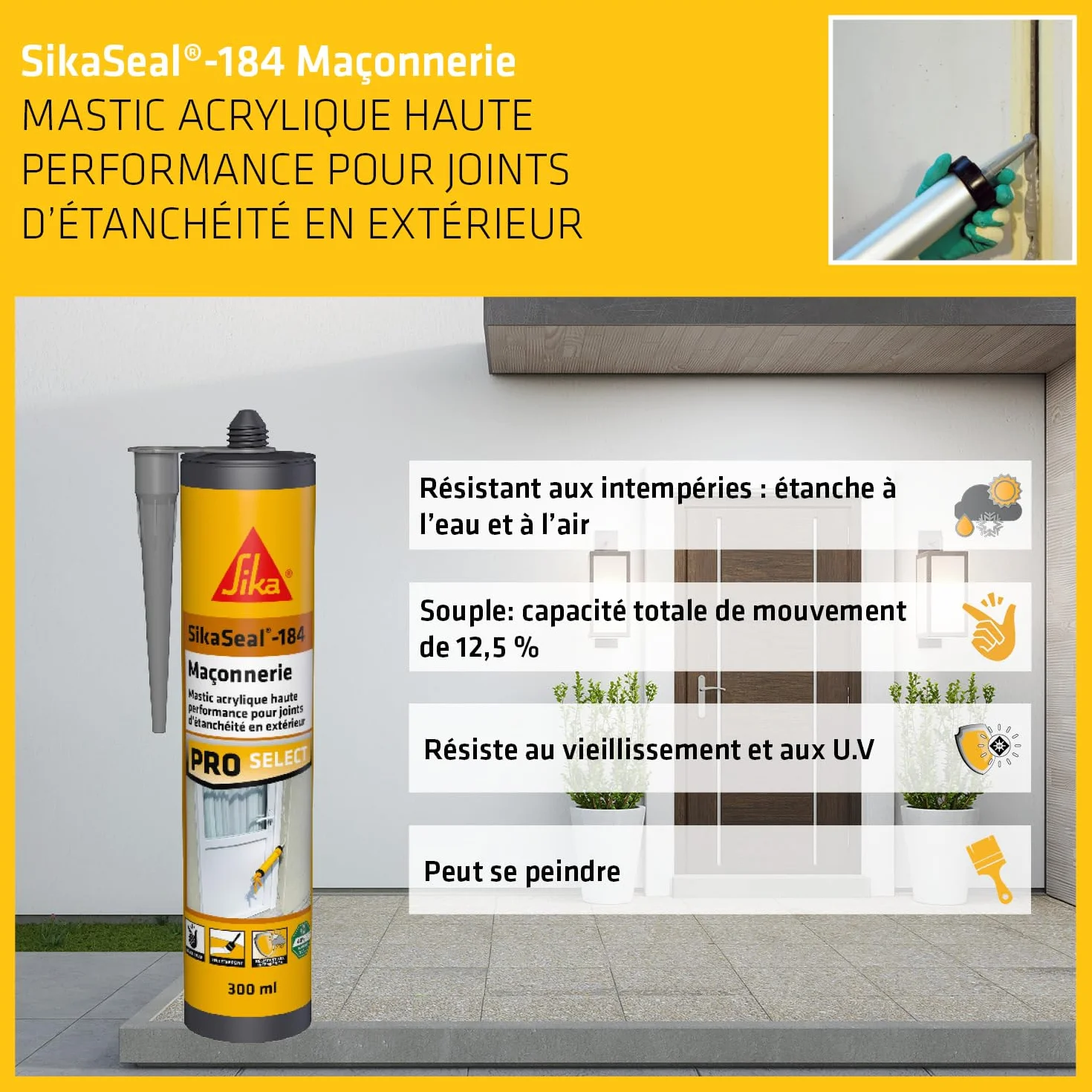 SIKA SikaSeal-184 Mastic acrylique haute performance gris béton 300 ml