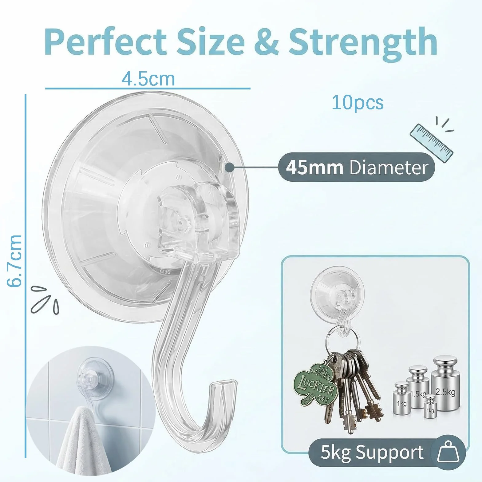 Crochets à ventouse 5 kg, lot de 10, sans perçage, pour salle de bain et cuisine