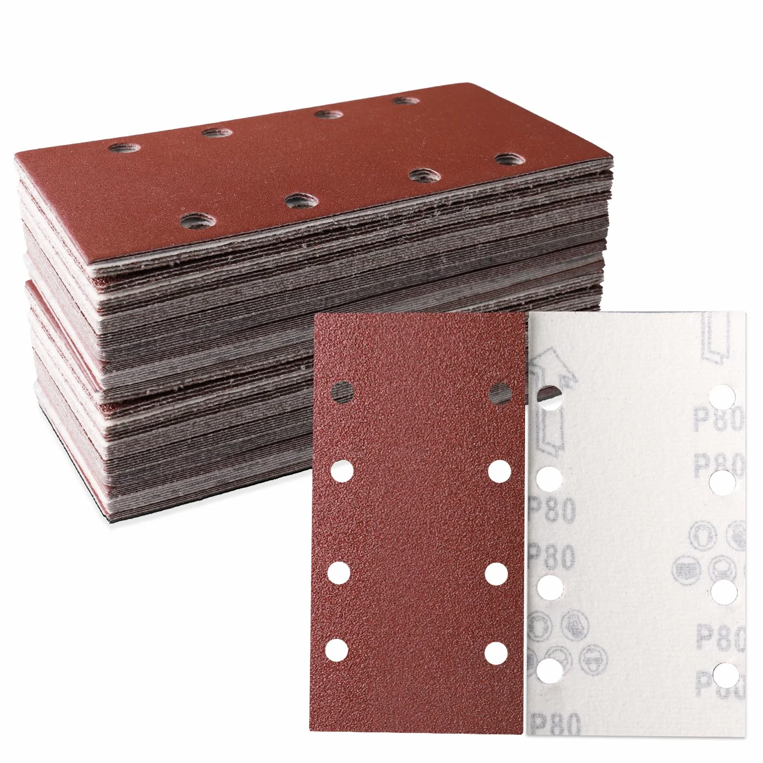 STEBRUAM Lot 30 feuilles abrasives 93 x 185 mm Papier abrasif carré auto agrippant 8 trous 80 grains