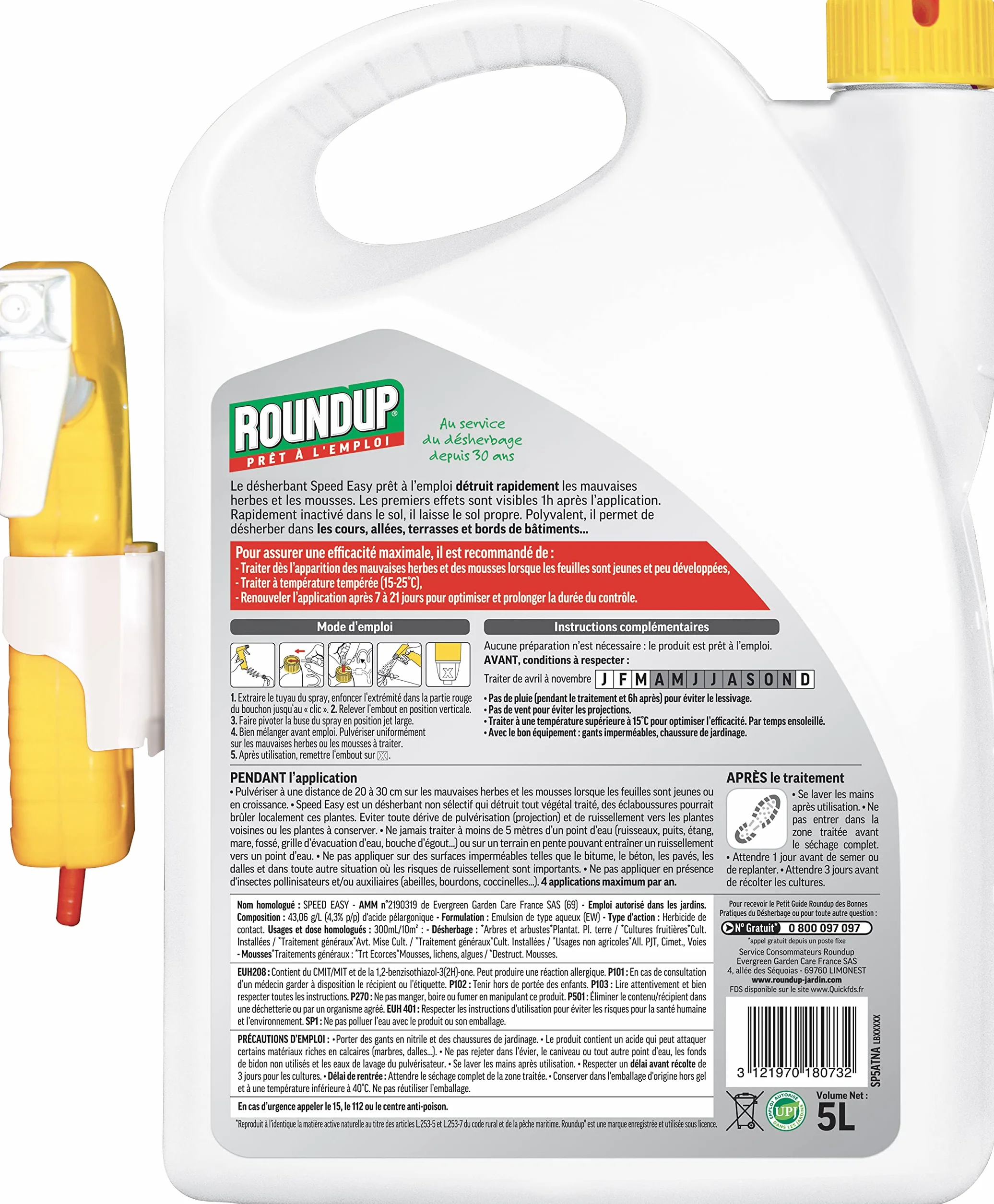 ROUNDUP SP5ATNA Désherbant Prêt à L'emploi 5 L 165 m² Acide pélargonique