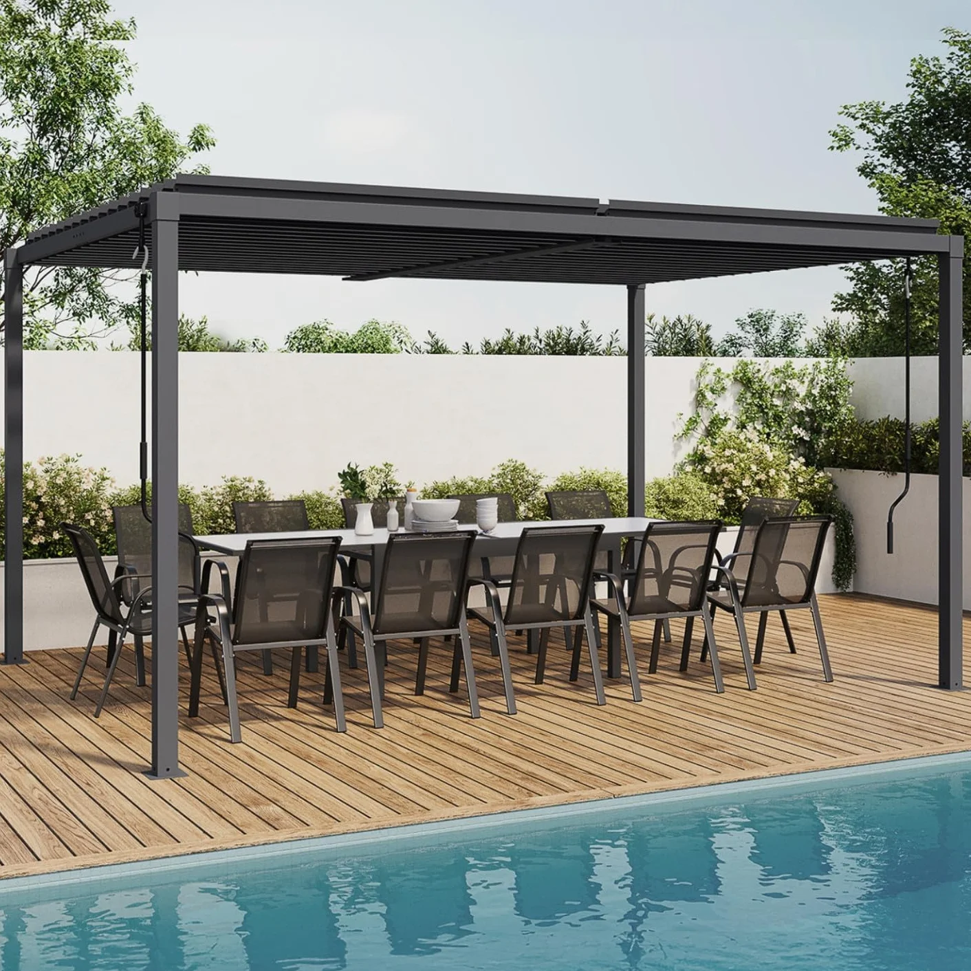IDMarket - Pergola bioclimatique Lames orientables Acier 3x4 M Gris Anthracite