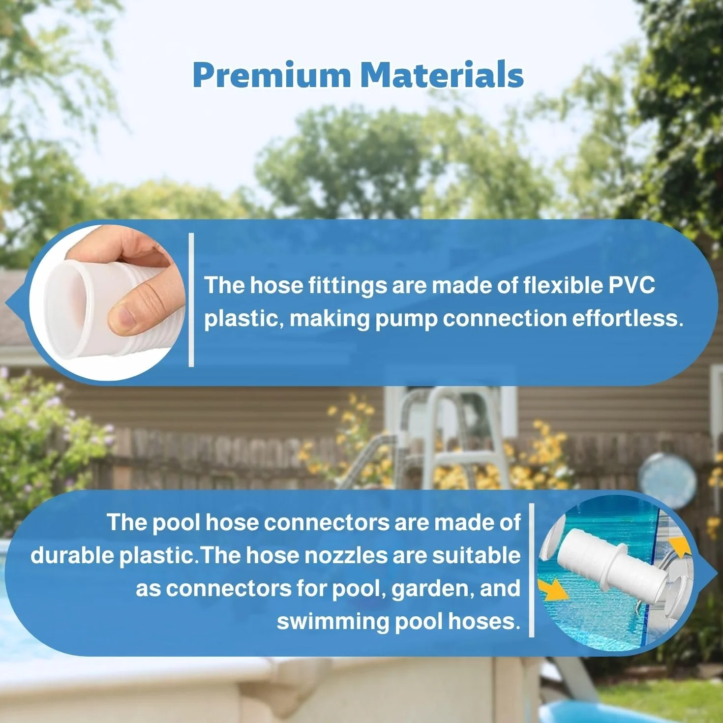 Tuyau Piscine 32mm – 2x Tuyau Flexible avec 4 Clips de Sécurité et 1 Raccord Universel – Compatible avec Toutes les Pompes de Filtration – Installation Facile – Pour Piscines, Spas, Aquariums