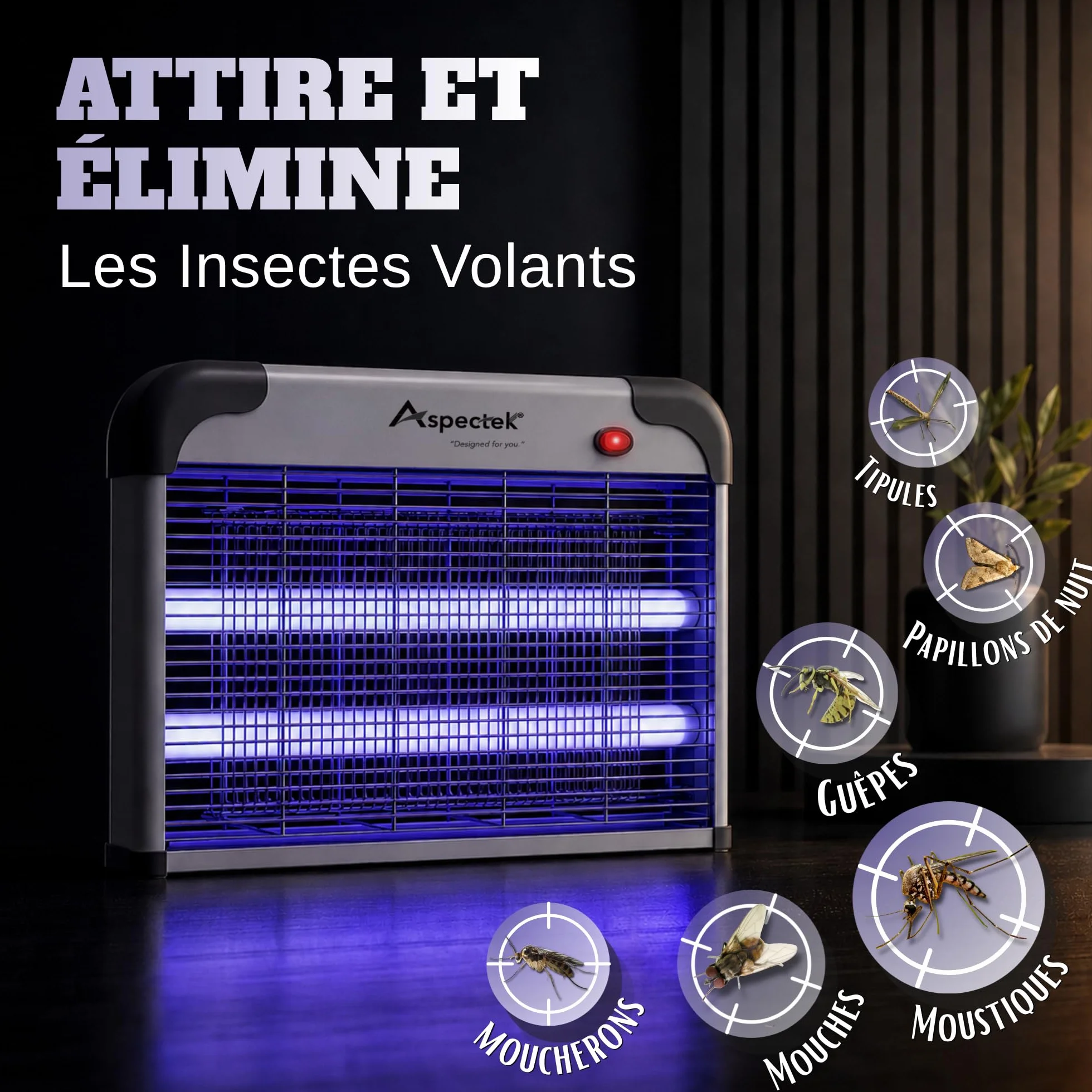 ASPECTEK Piège à Insectes Électrique 20W UV 2800V Tue-Moustiques Mouches Moucherons