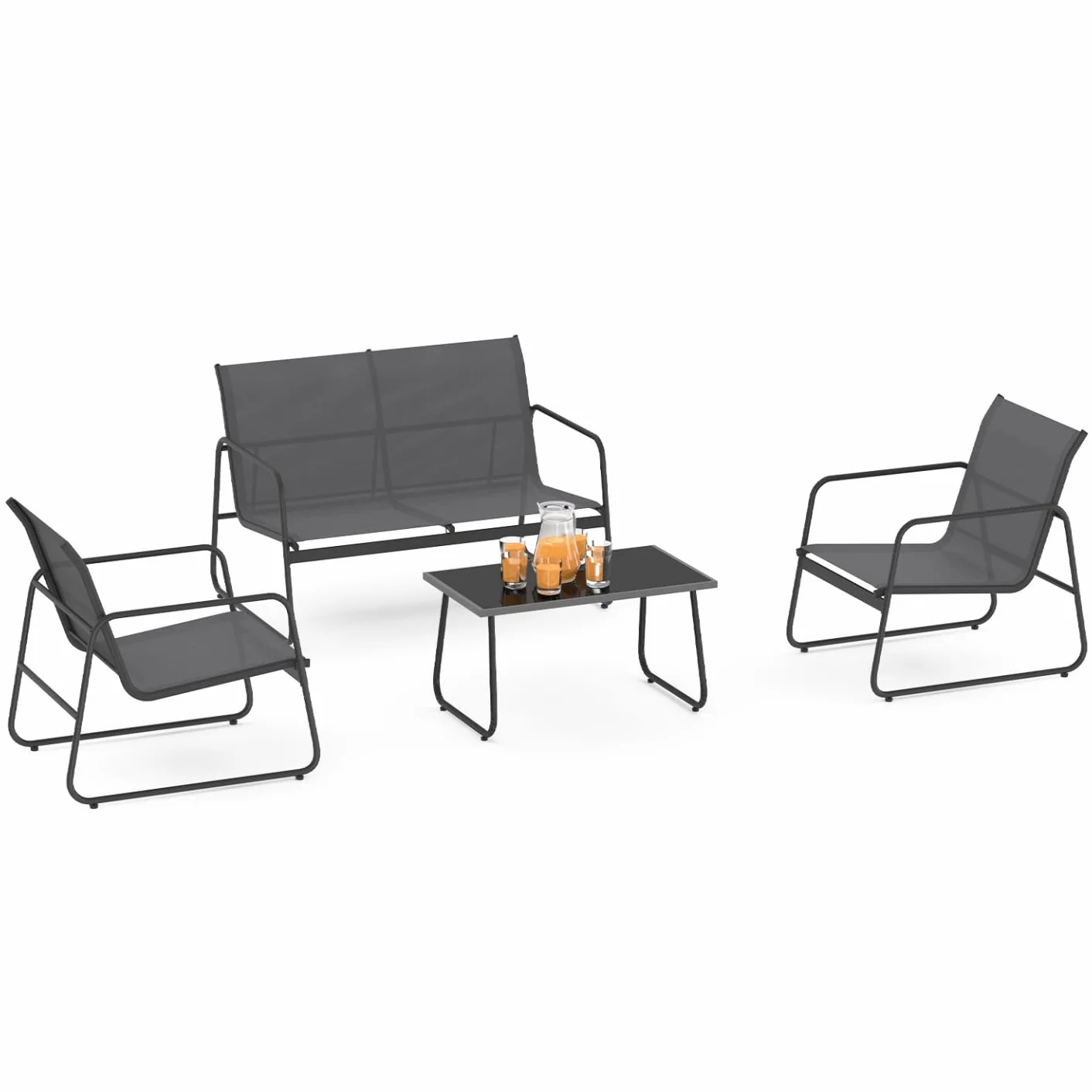 IDMarket - Salon de Jardin Bas Malaga 4 Places avec canapé, fauteuils et Table Gris Anthracite