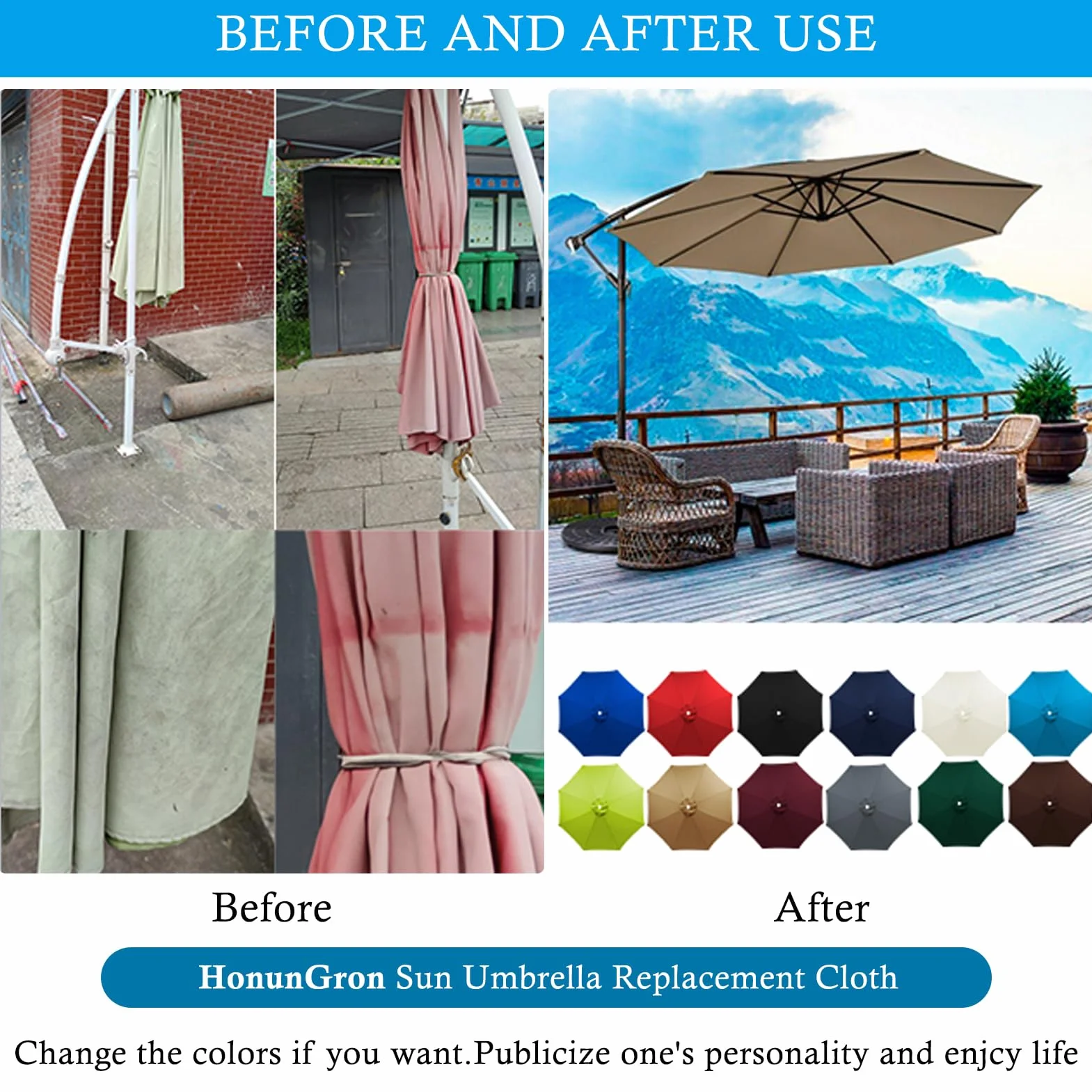 Auvent De Remplacement Parasol 3.0m 6 Baleines Protection UV 50+ Beige