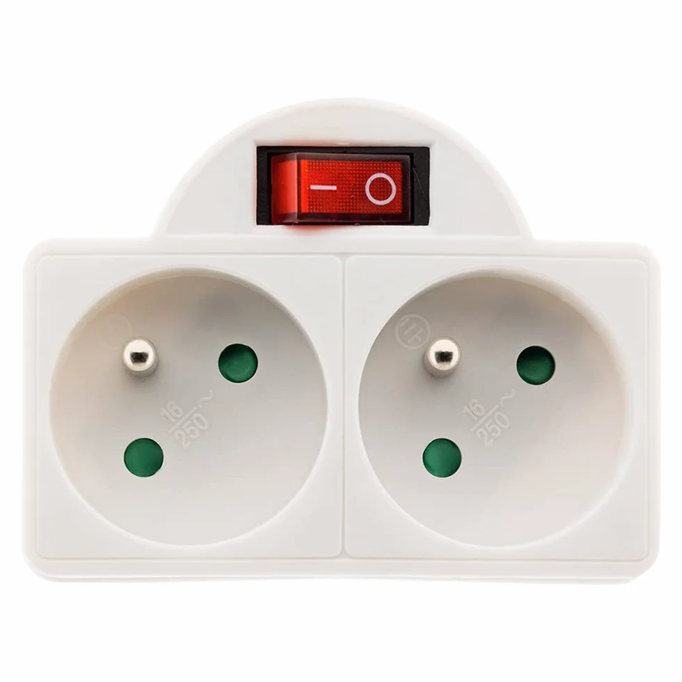 Zenitech Multiprise biplite 16A interrupteur façade Blanc