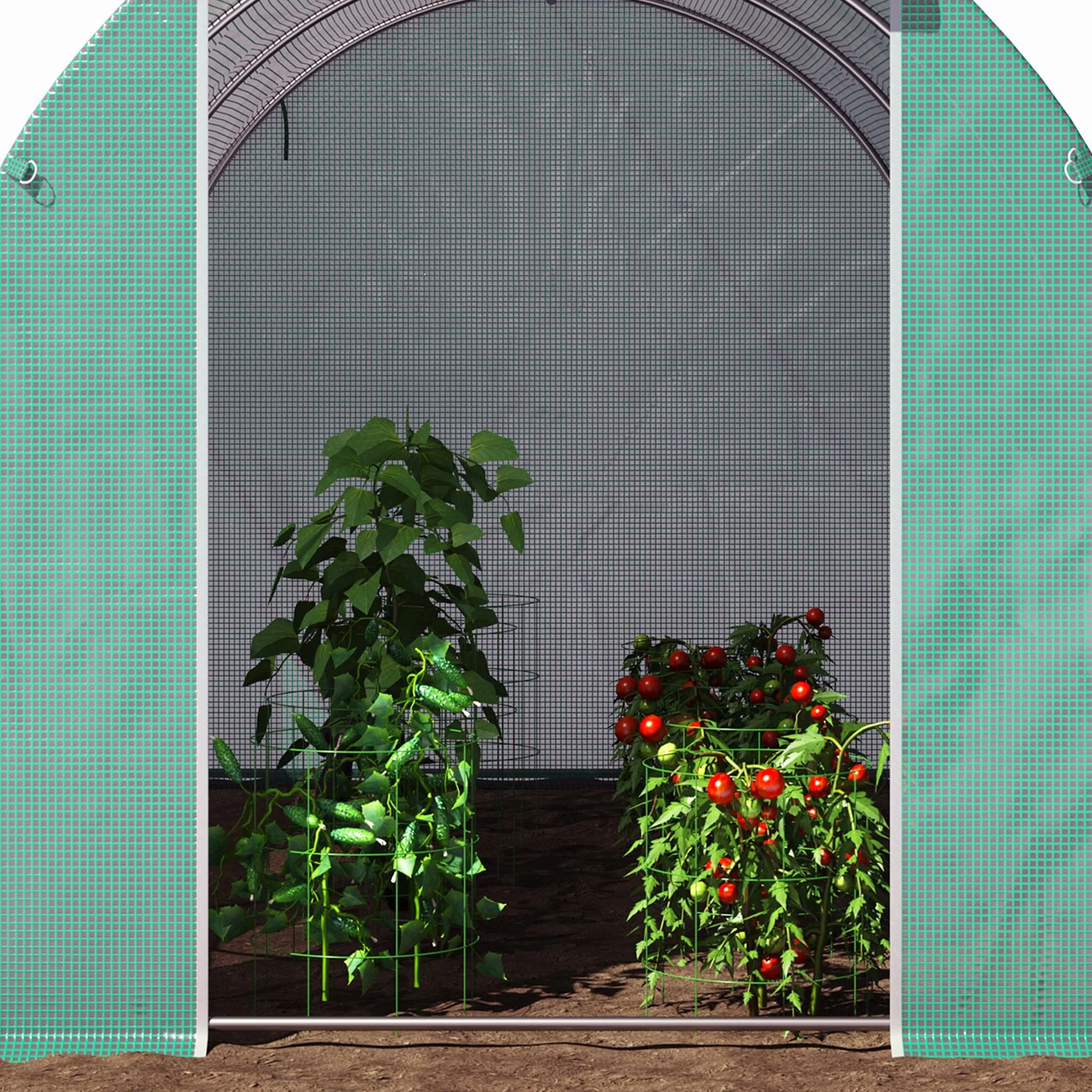 Outsunny Tunnel Serre de Jardin Surface au Sol 6 m² dim. 3 x 2 x 2 m Châssis Tubulaire renforcé Porte battante 6 fenêtres enroulables Vert