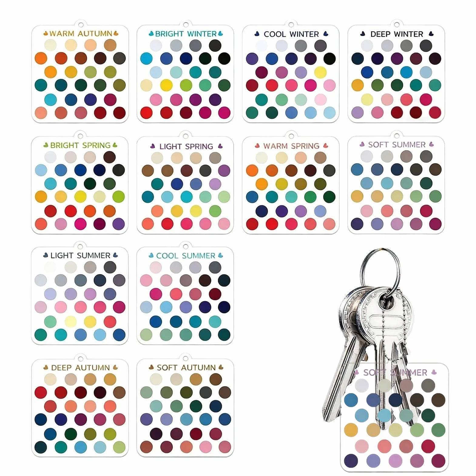 Cartes de palette de couleurs acrylique 12 pièces – Guide de garde-robe saisonnier portable, échantillons de style professionnels
