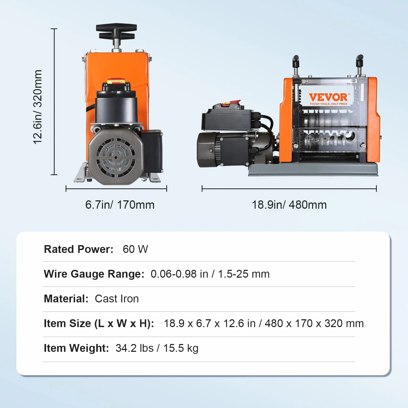 VEVOR Machine à Dénuder Électrique 1,5-25 mm 60 W Dénudeur Câble Auto Motorisé