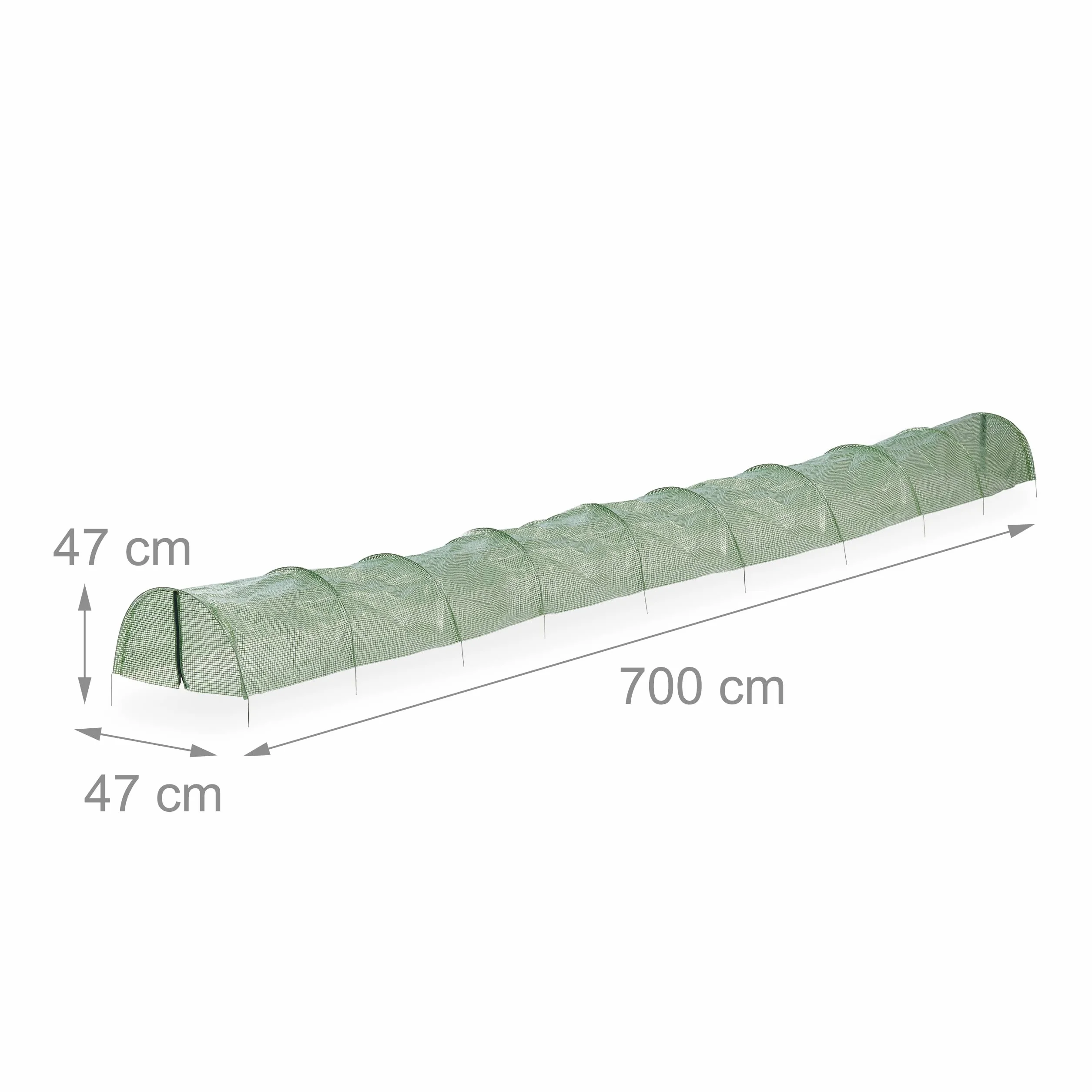 Relaxdays Serre, 7 m de Long, en polyéthylène avec Fermeture éclair, 10 arceaux, Tunnel de Culture, Plantes, Vert