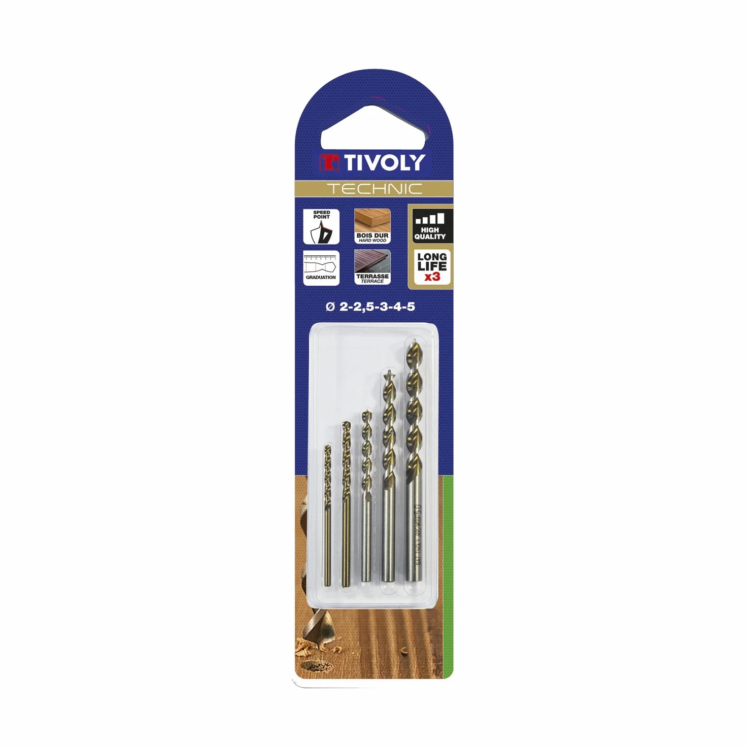 Tivoly Lot de Forets Bois Technic Gradués, Set de 5 Pièces