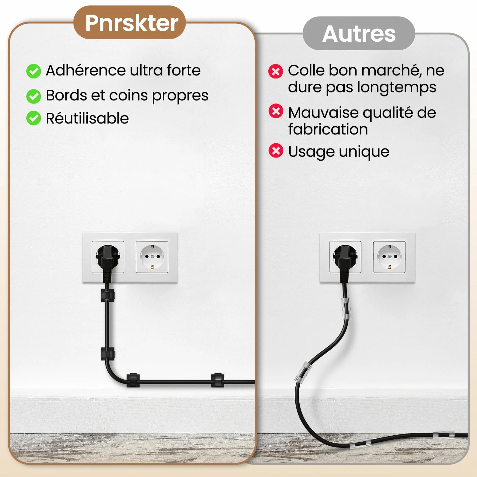 50 Pièces Attache Cable Adhésif, Clip Cable et Accroche Cable – Supports Gestion des Fils et Câbles Électriques, Noire