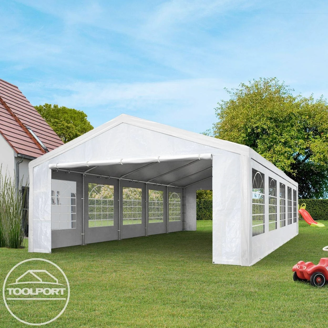 TOOLPORT Tente de réception 5x10 m pavillon Blanc bâche PE 350 N imperméable Tente de Jardin
