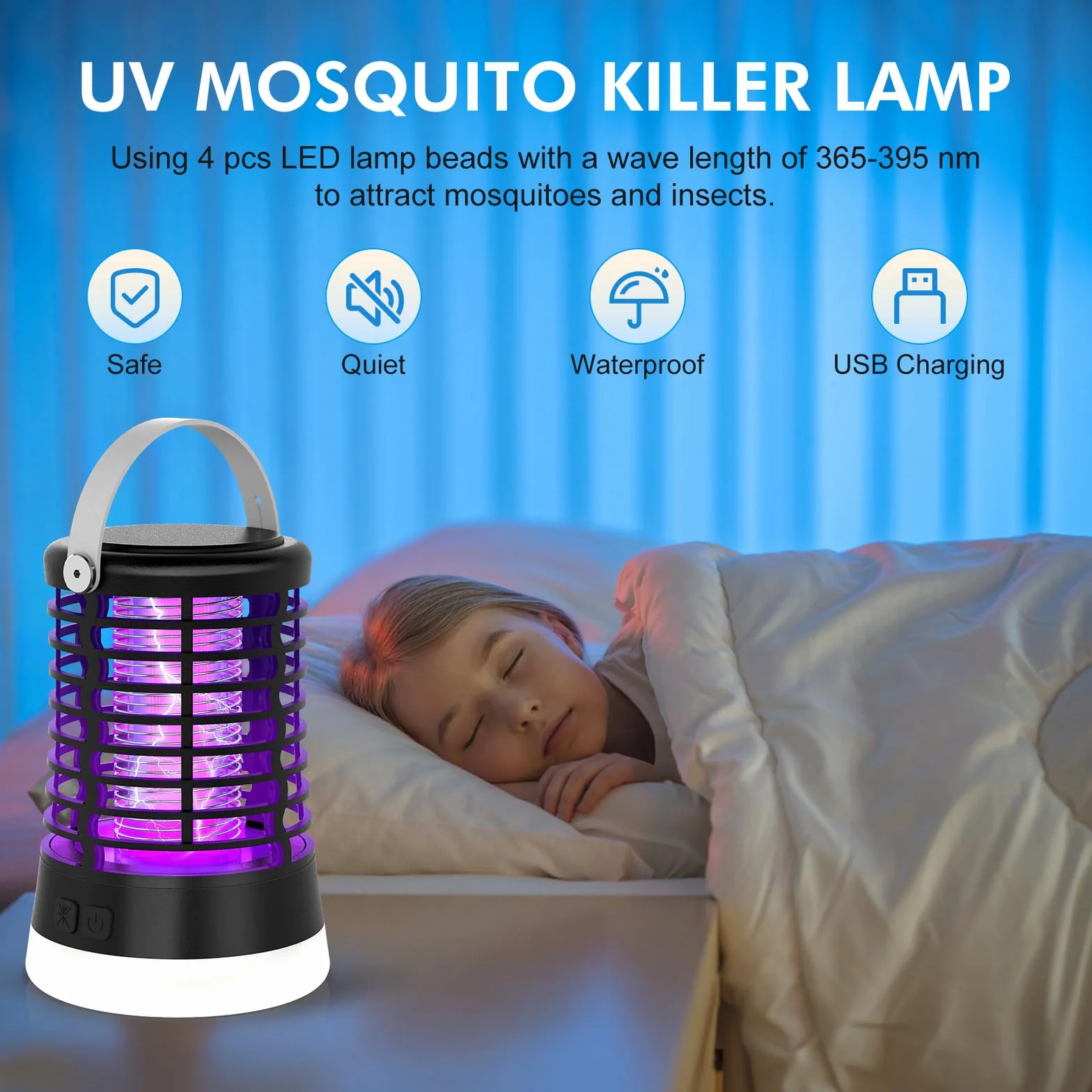 Lampe Anti Moustique Exterieur, Appareil Anti Moustique pour Camping avec Lumière LED, Destructeur d'Insectes, USB Rechargeable, IP66 Étanche, Batterie 2200mAh, Piege à Moustique Electrique