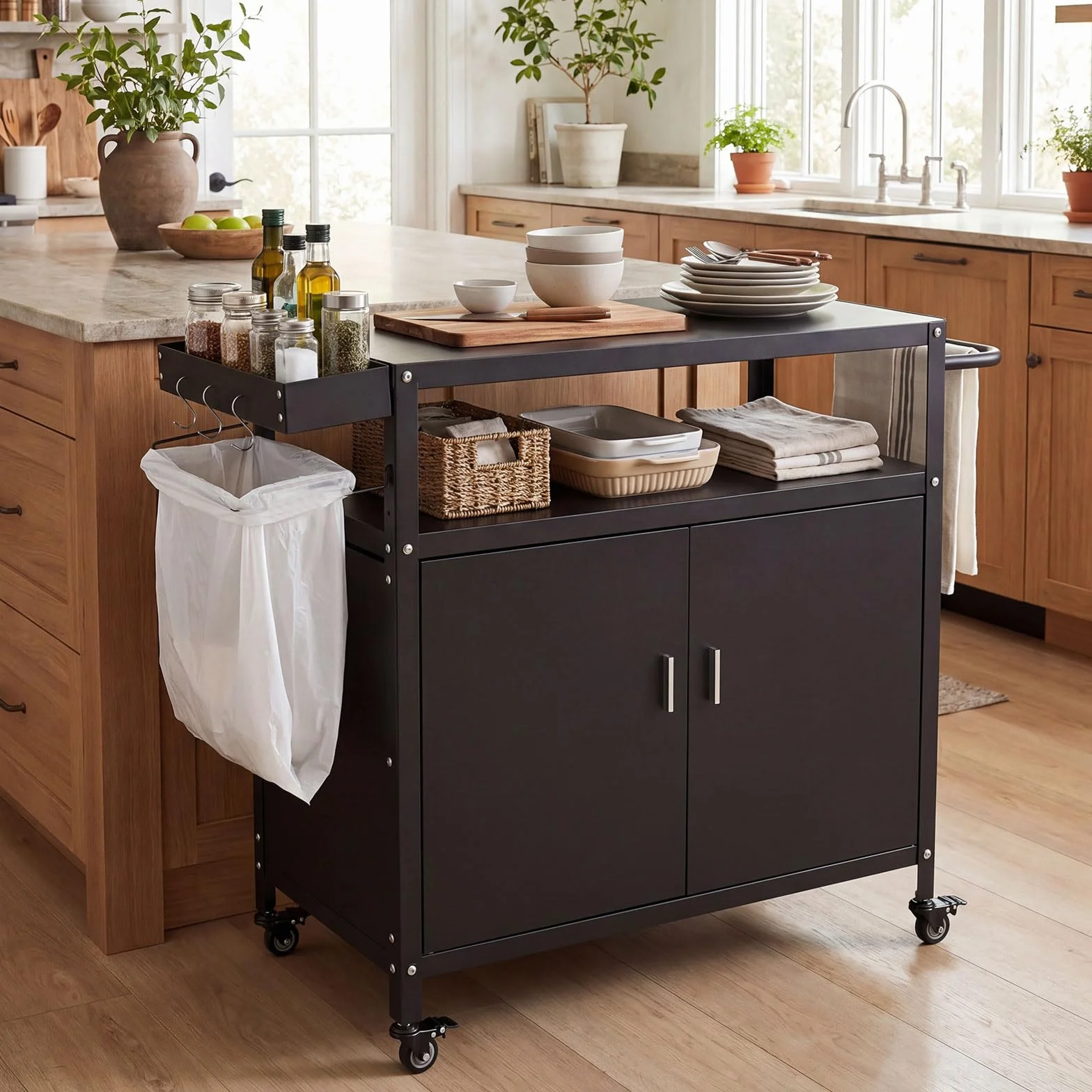 COSTWAY Chariot de Barbecue à roulettes 109 x 45 x 89 cm avec Rangement et Porte-Serviettes