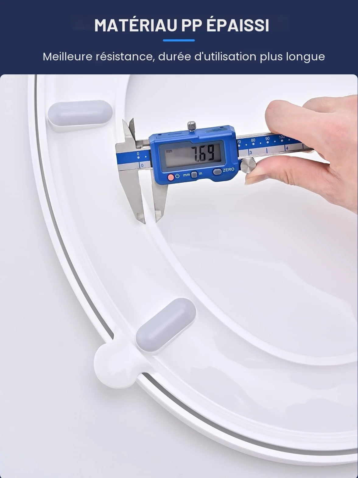 Abattant WC Forme O YEAUPE PRO avec Frein de Chute, Fermeture en Douceur, Universelle, Blanc, 44,6 x 37,2 x 4,3 cm