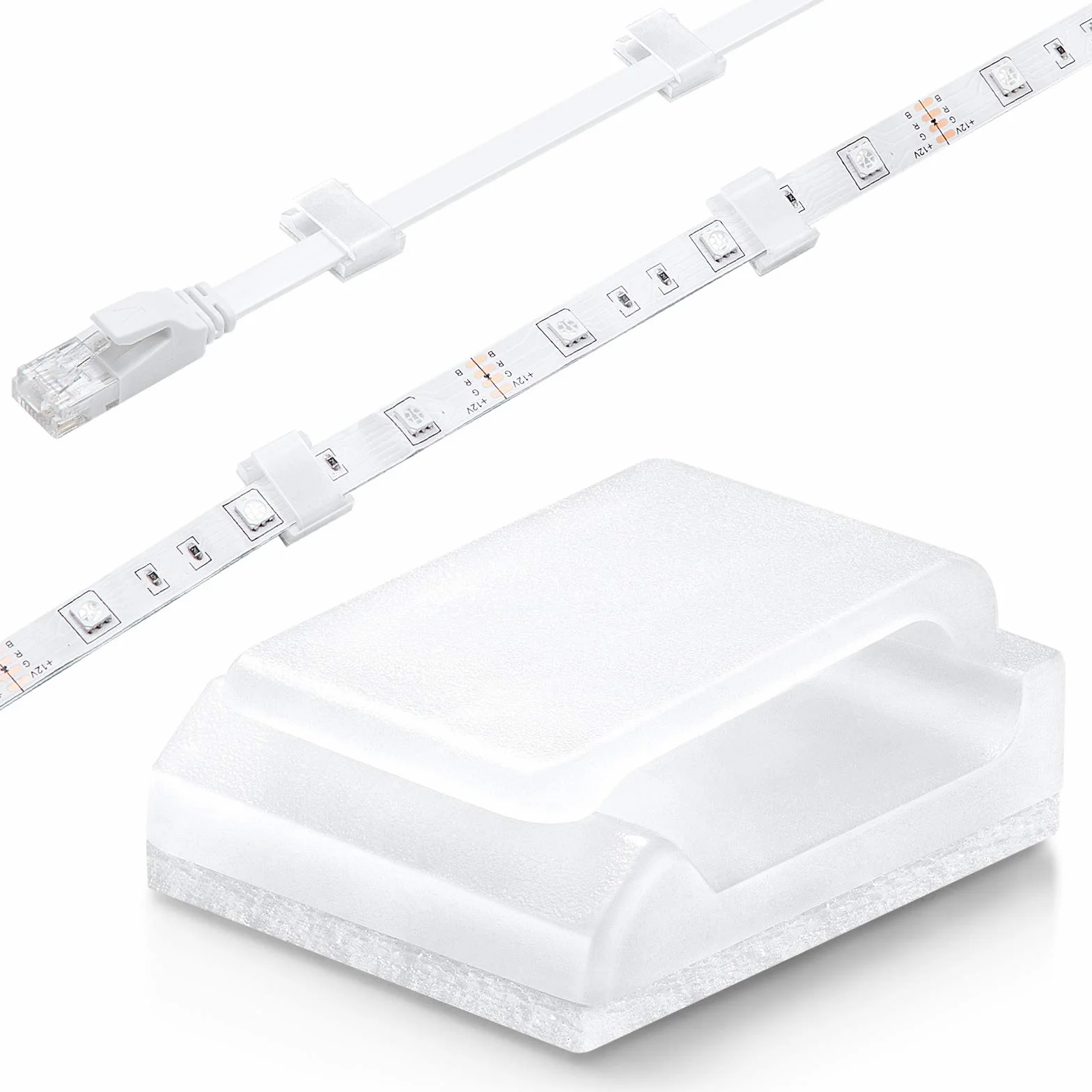 Sunity 100 Pièces Attache Cable Adhesif, Clips Accroche Cable pour Organisation LED, Blanc