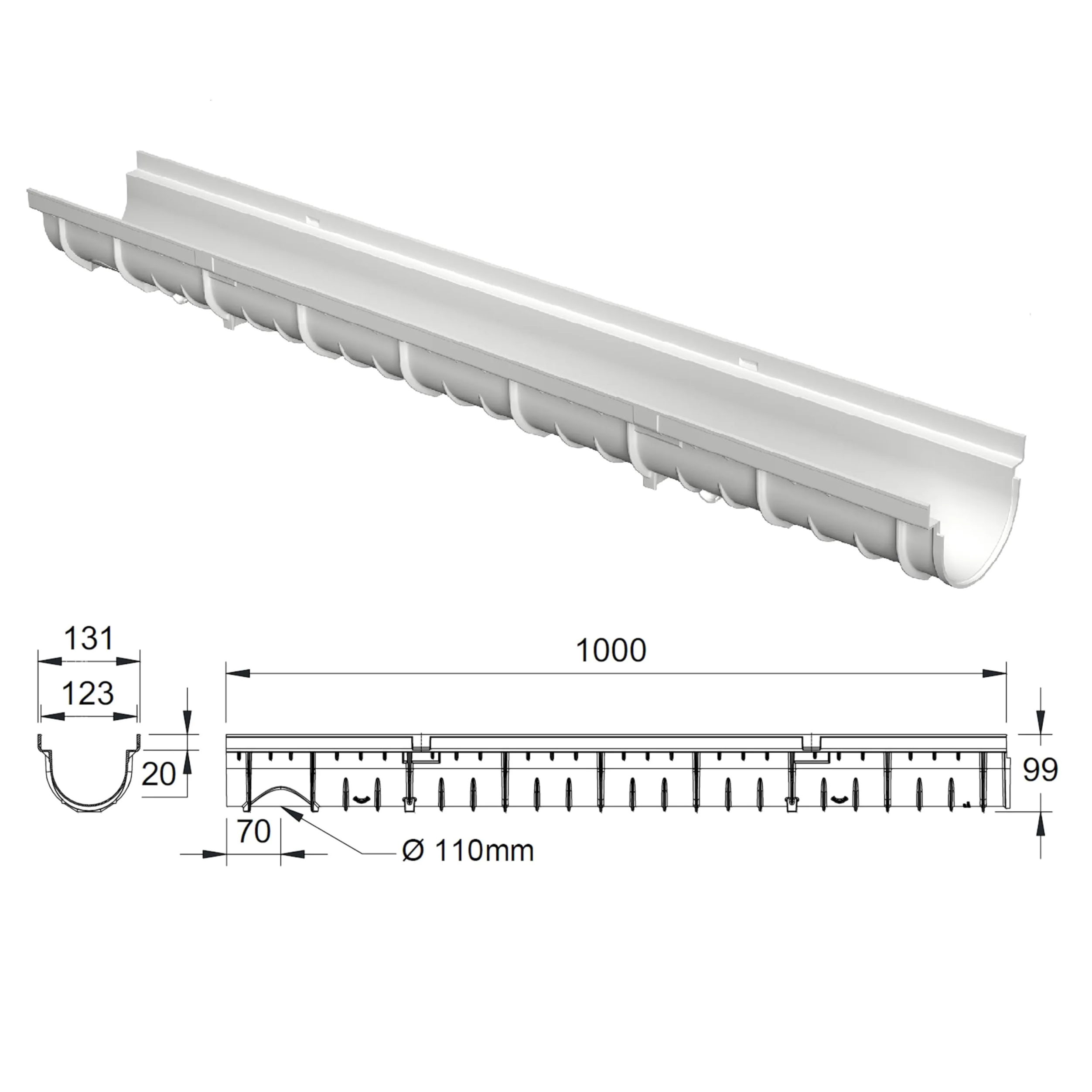 MEA Pack de 6 Caniveaux Extérieurs DECOLINE – Grille en Plastique Recyclé Gris – Drainage Terrasse, Piscine, Jardin – Classe A15 Piéton – Largeur utile 10 cm