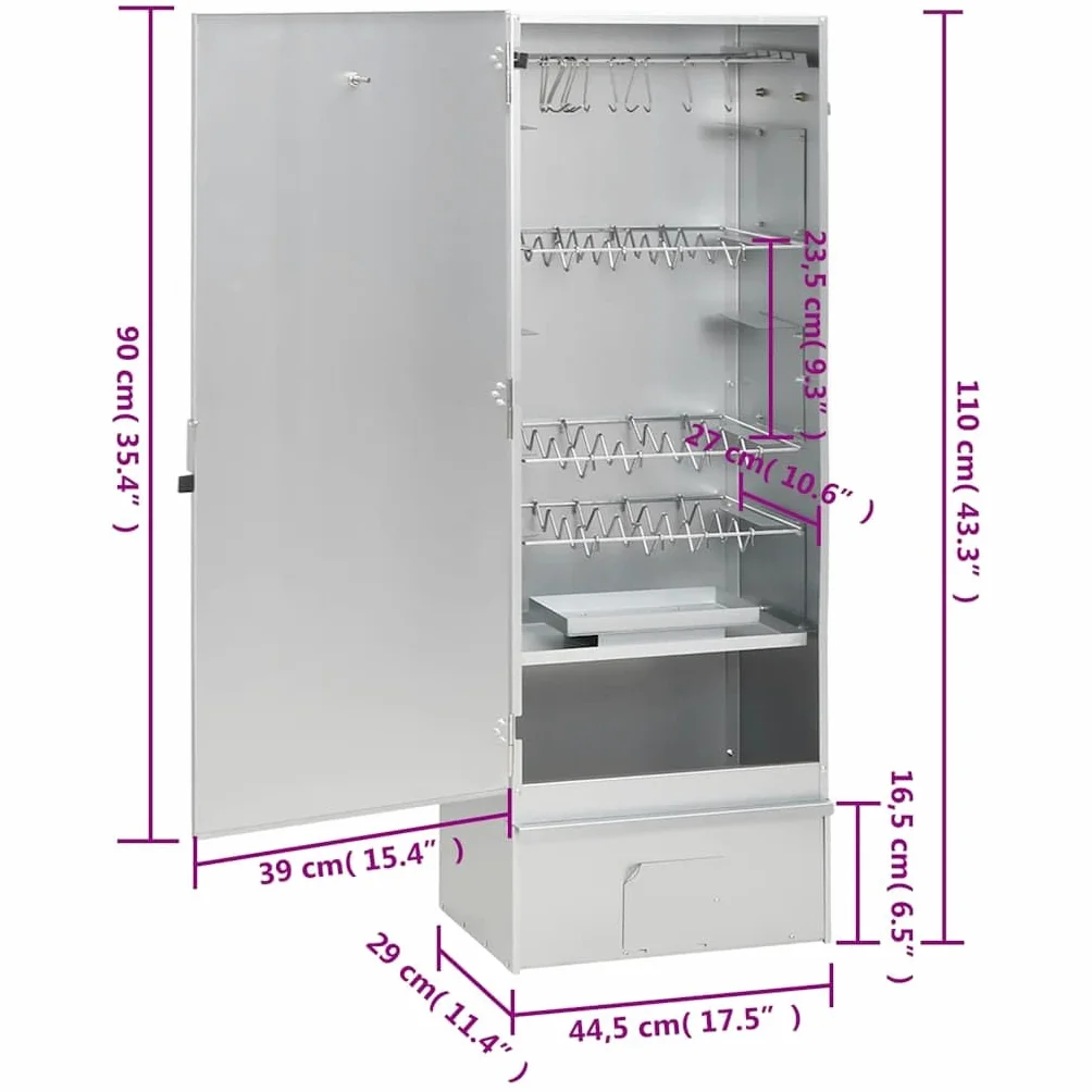 vidaXL Fumoir pour four à barbecue avec copeaux de bois 44,5x29x110 cm, fumoir, gril extérieur, BBQ, gril fumoir, fumoir extérieur, barbecue