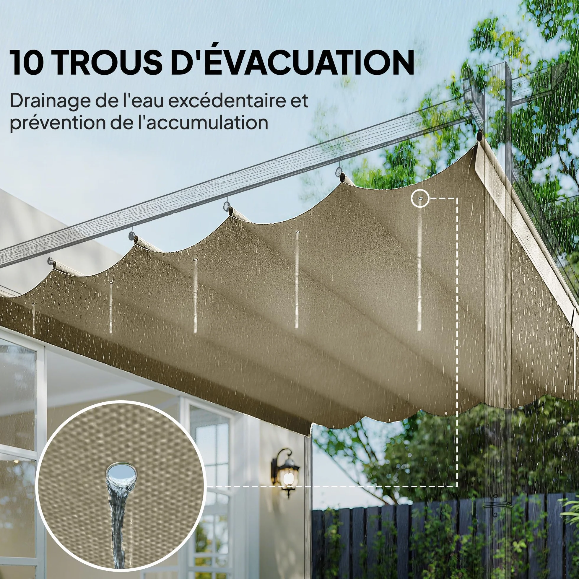 Outsunny Toile de Toit pour Pergola Tonnelle Rétractable 4 x 3 m 350 x 260 cm Beige