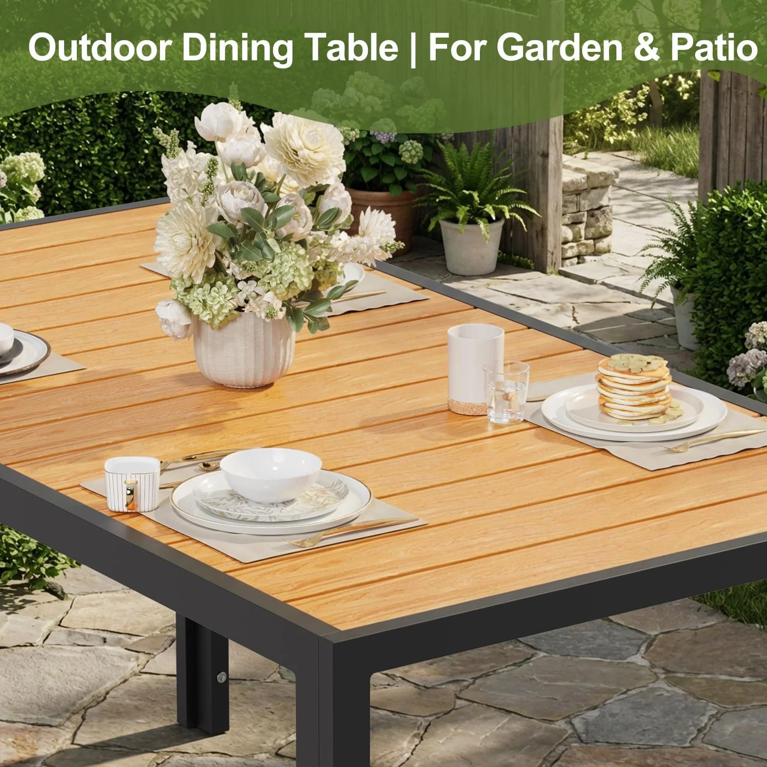 JUMMICO Table de Jardin Extérieur 150x80cm Aluminium Aspect Bois Antirouille Imperméable