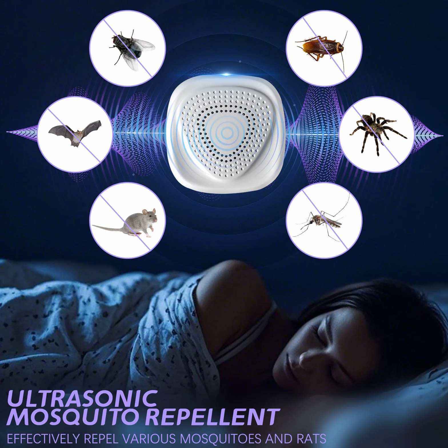 Prise Anti Moustique Ultrason 4 Pcs, Répulsifs Ultrason Anti Moustique Électronique d'Intérieur, Défense Efficace Contre Les Moustiques, Souris, Cafards, Araignées, Fourmis et Mouches