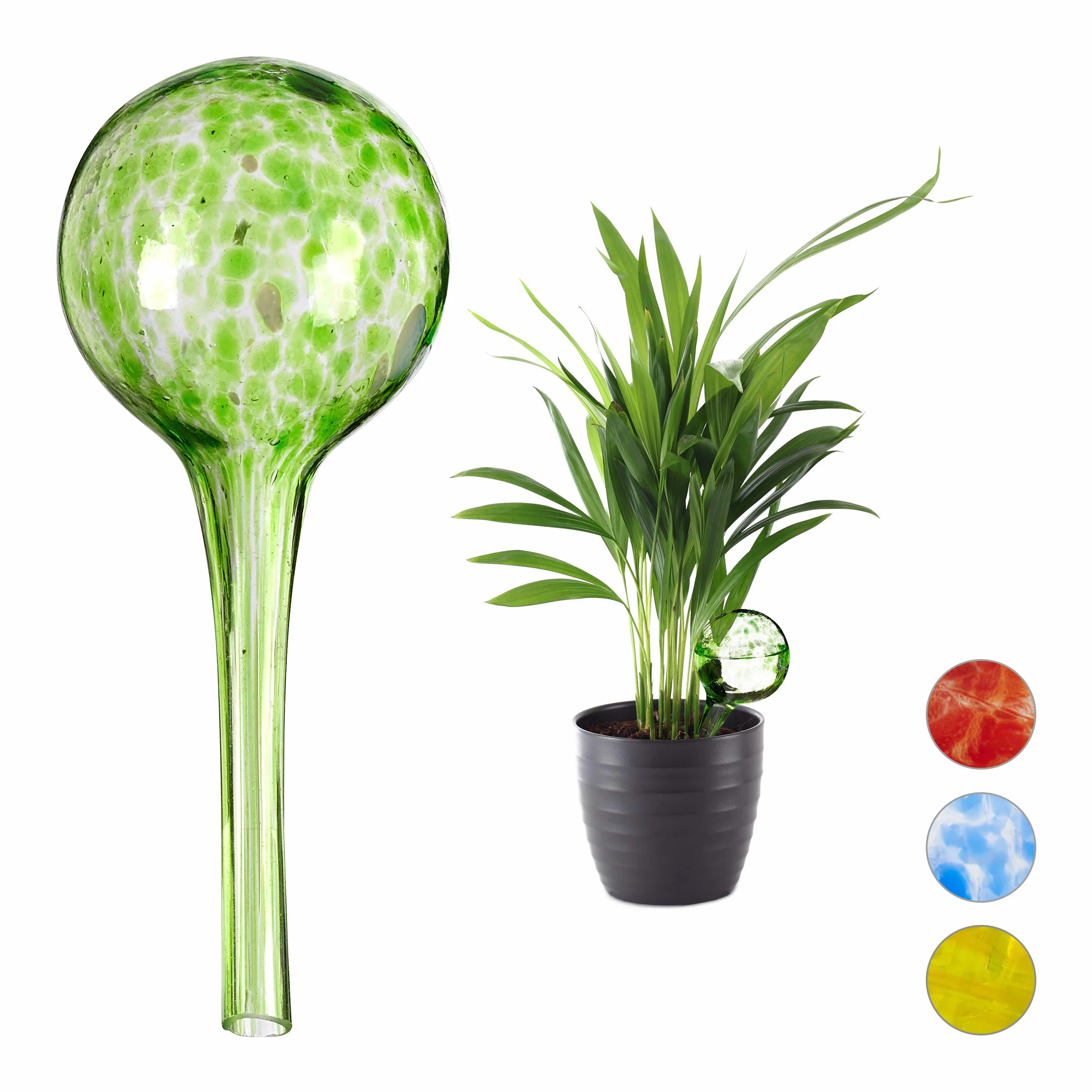 Relaxdays Globes d’arrosage Lot de 2, Distributeur Eau Plantes et Fleurs, Outil de Bureau, Ø 6 cm, Verre, Vert
