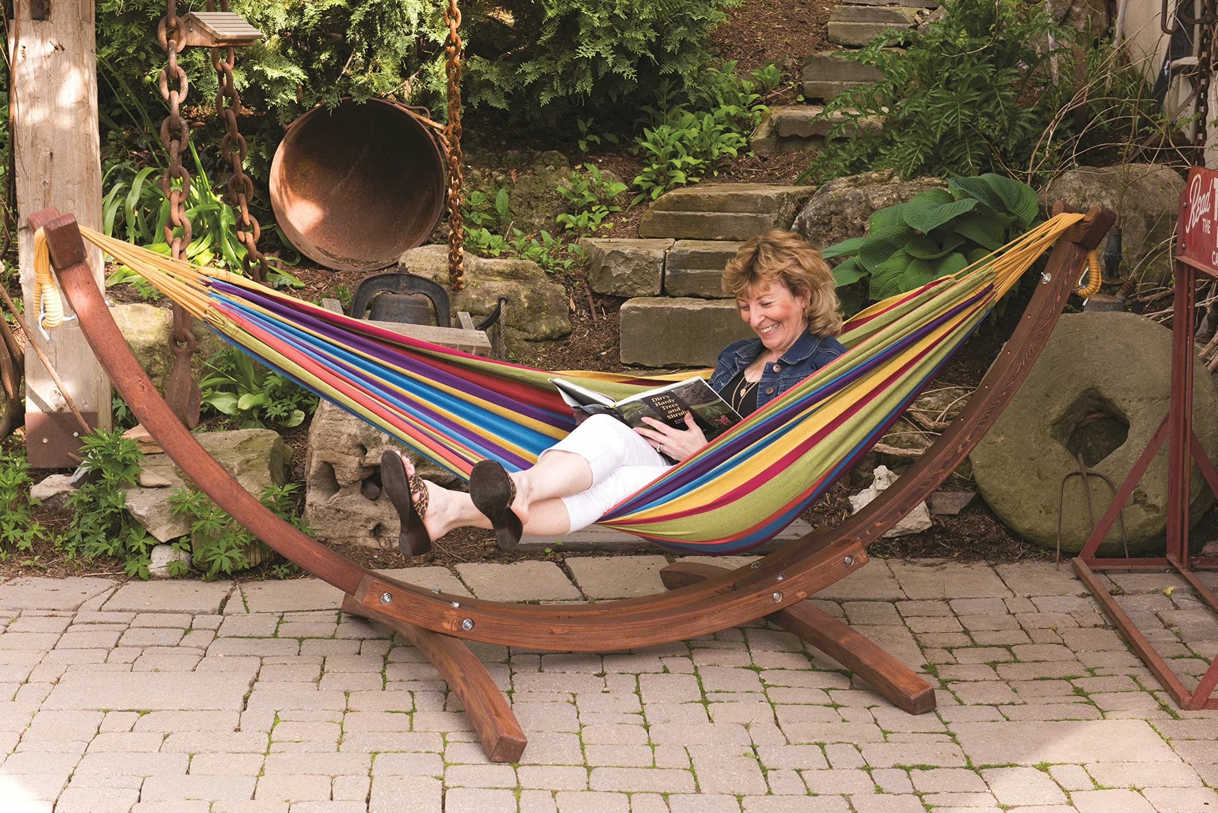Vivere C8SPCT-20 Double hamac Coton avec Solide Support en pin - Tropical