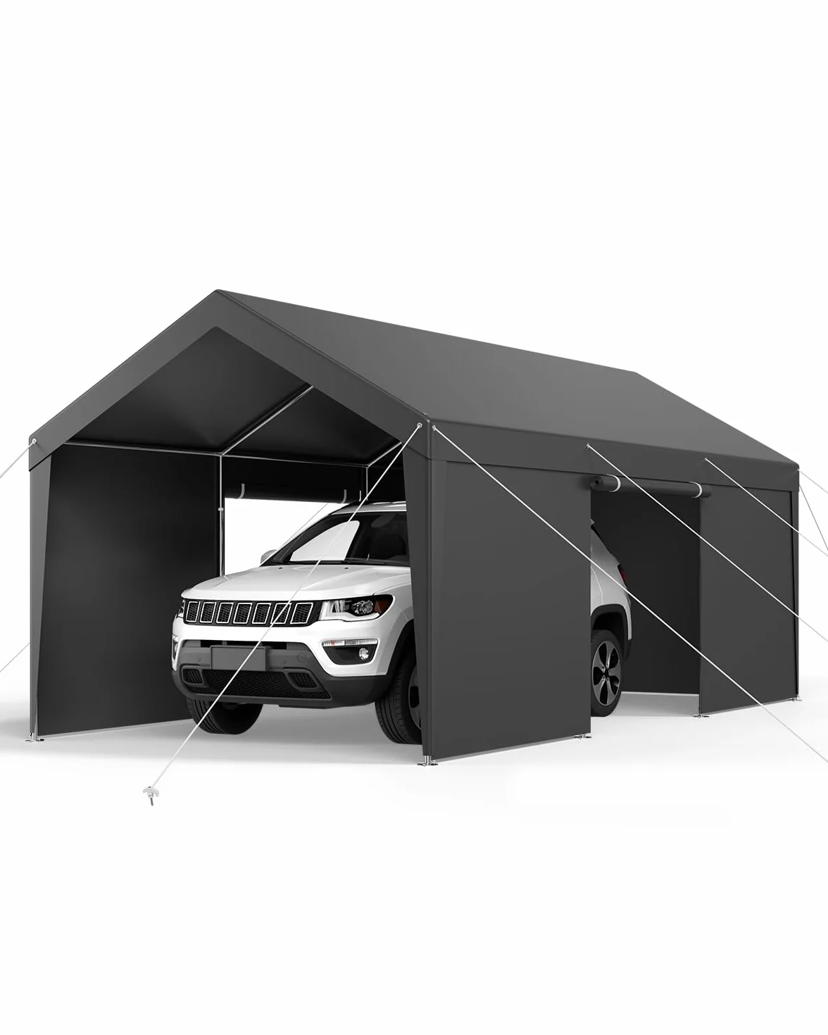 VEVOR Tente Garage, 3,05 x 6,09 m, Carport Abri de Voiture Extérieur avec Parois Latérales Amovibles et Portes, Résistant aux UV et à l'eau, Protection Toutes Saisons pour Automobile et Bateau, Gris