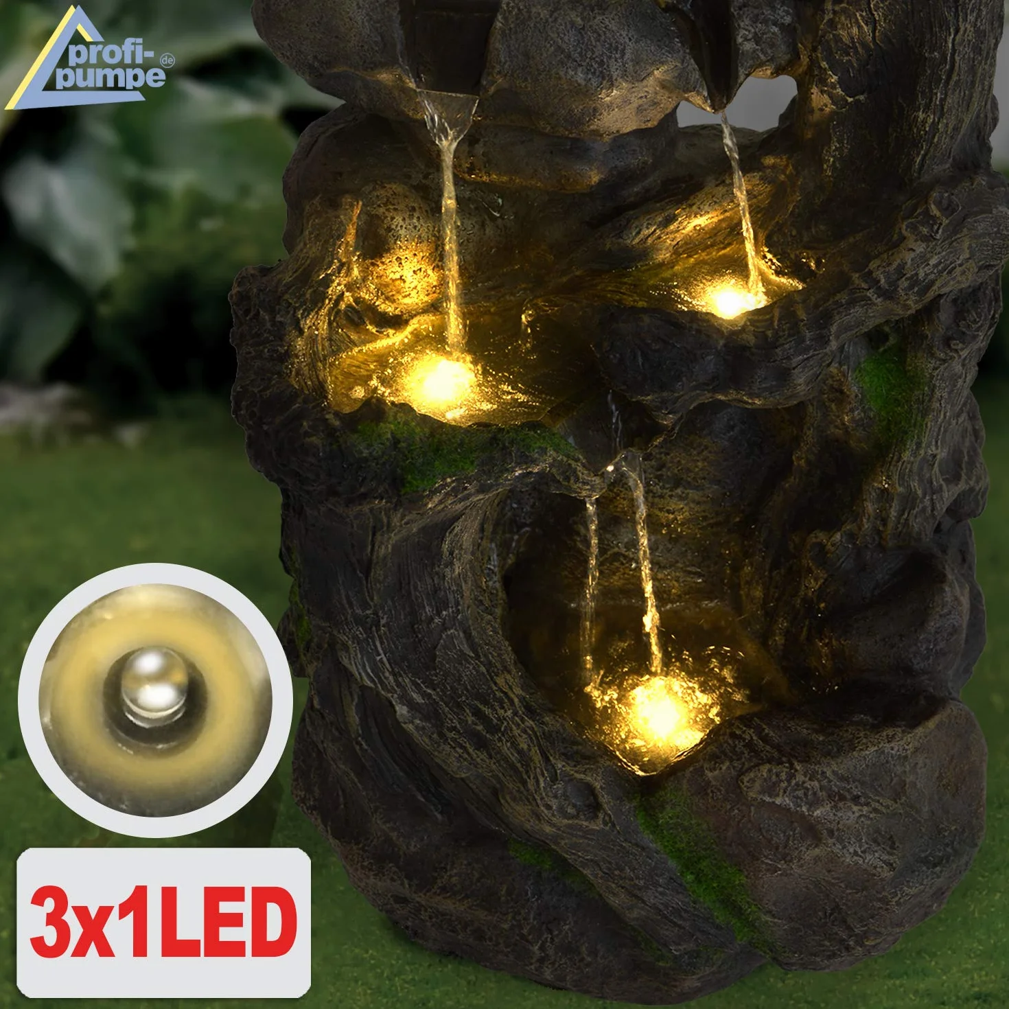 Fontaine de Jardin Solaire avec Batterie Li-ION et Lumière LED, Cascade en Pierre, Déco Originale pour Jardin, Terrasse, Balcon