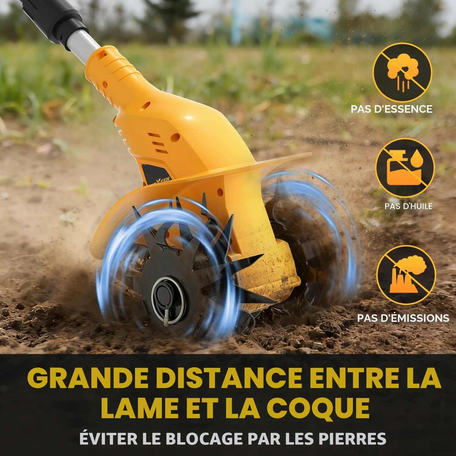 Motobineuse Électrique sans Fil, TREXEEN Bineuse Électrique sans Fil Puissant avec 2 x 3,0 Ah Batteries, 360 TR/Min, Largeur de Travail 20 cm, Profondeur 16 cm, pour Pelouse Jardin Travaux du Sol