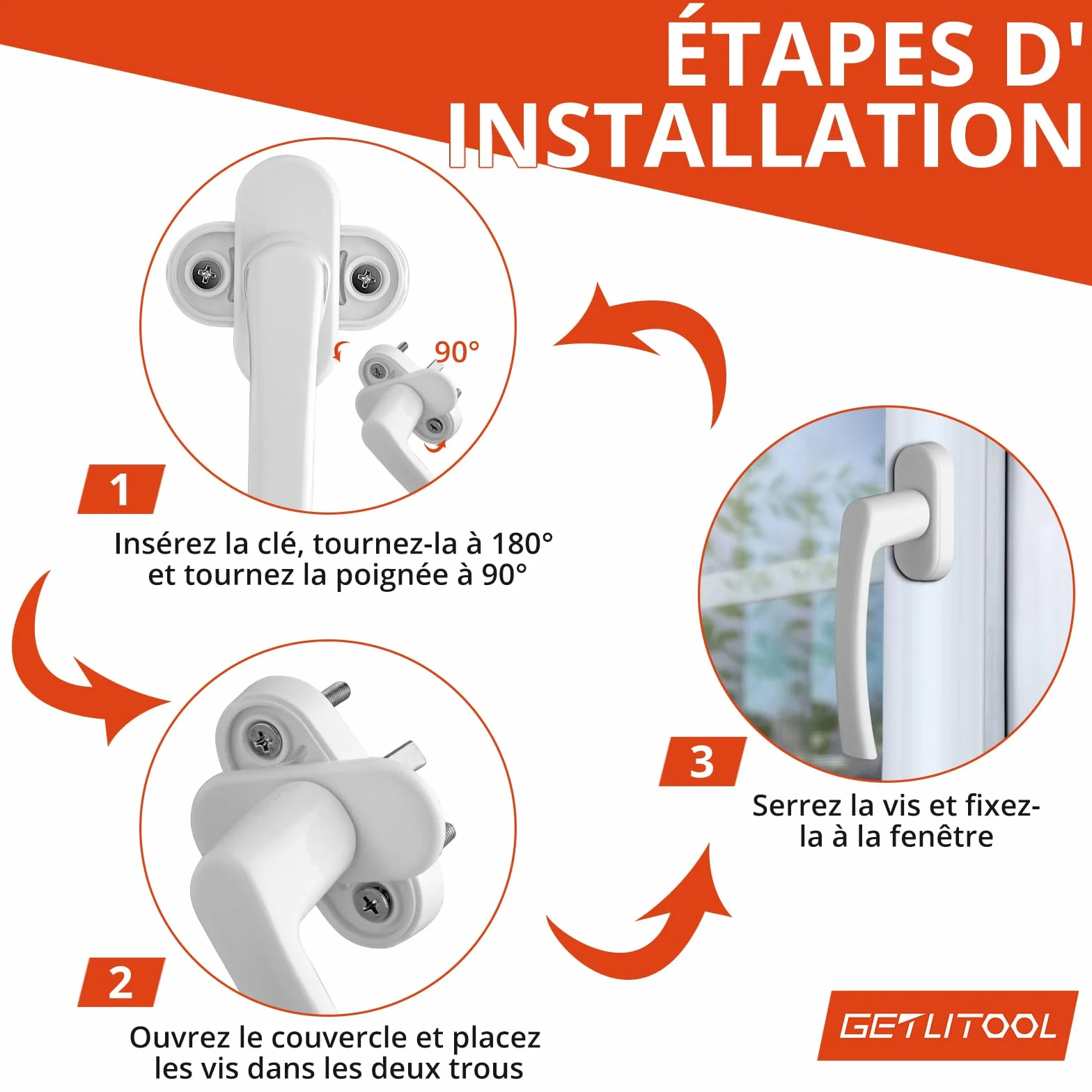 GETLITOOL Poignée de Fenêtre Blanche Aluminium sans Clé Sécurité Enfant Longueur de Tige 35mm