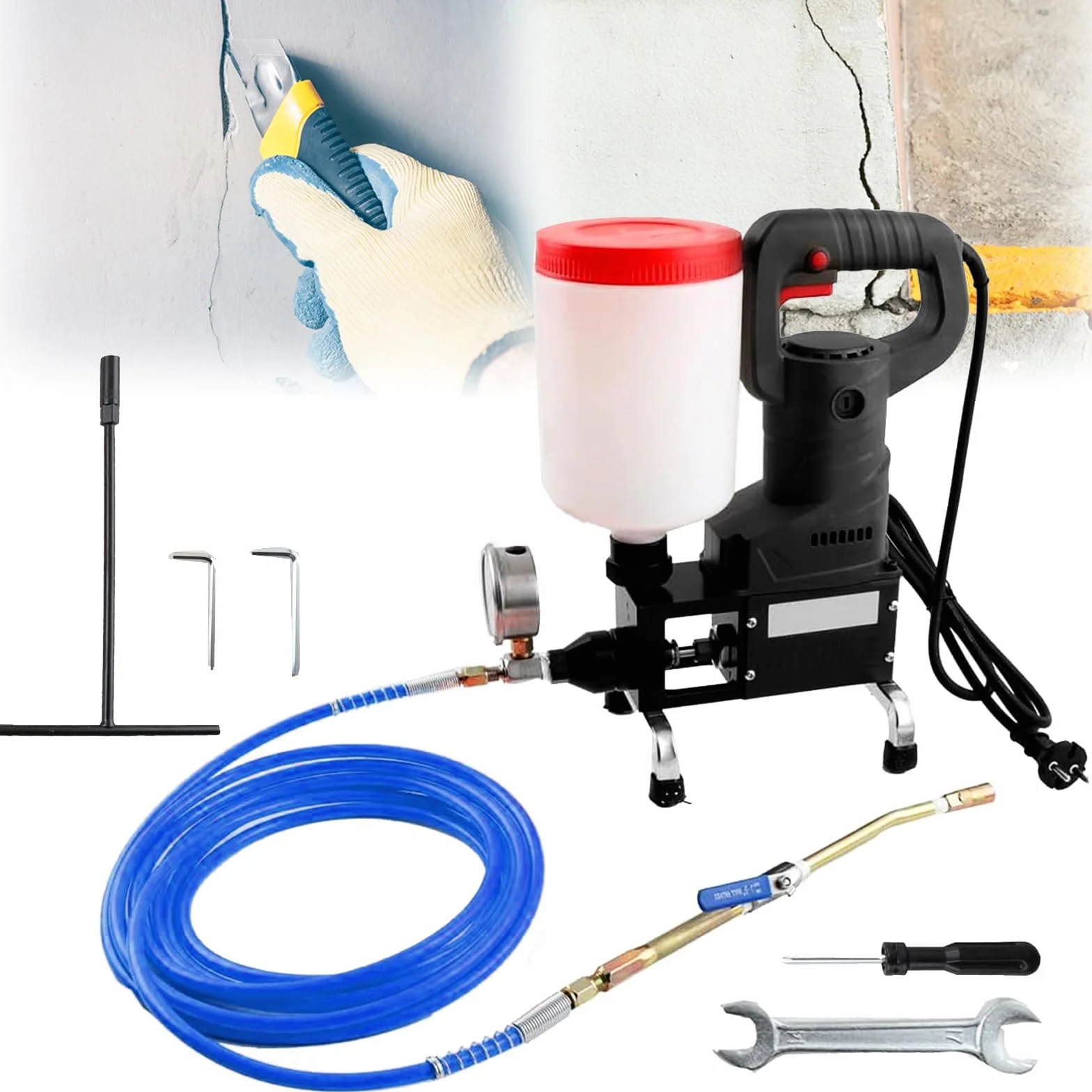 Machine d'Injection Haute Pression 1100W 2L Pompe Joint Sol avec Manomètre