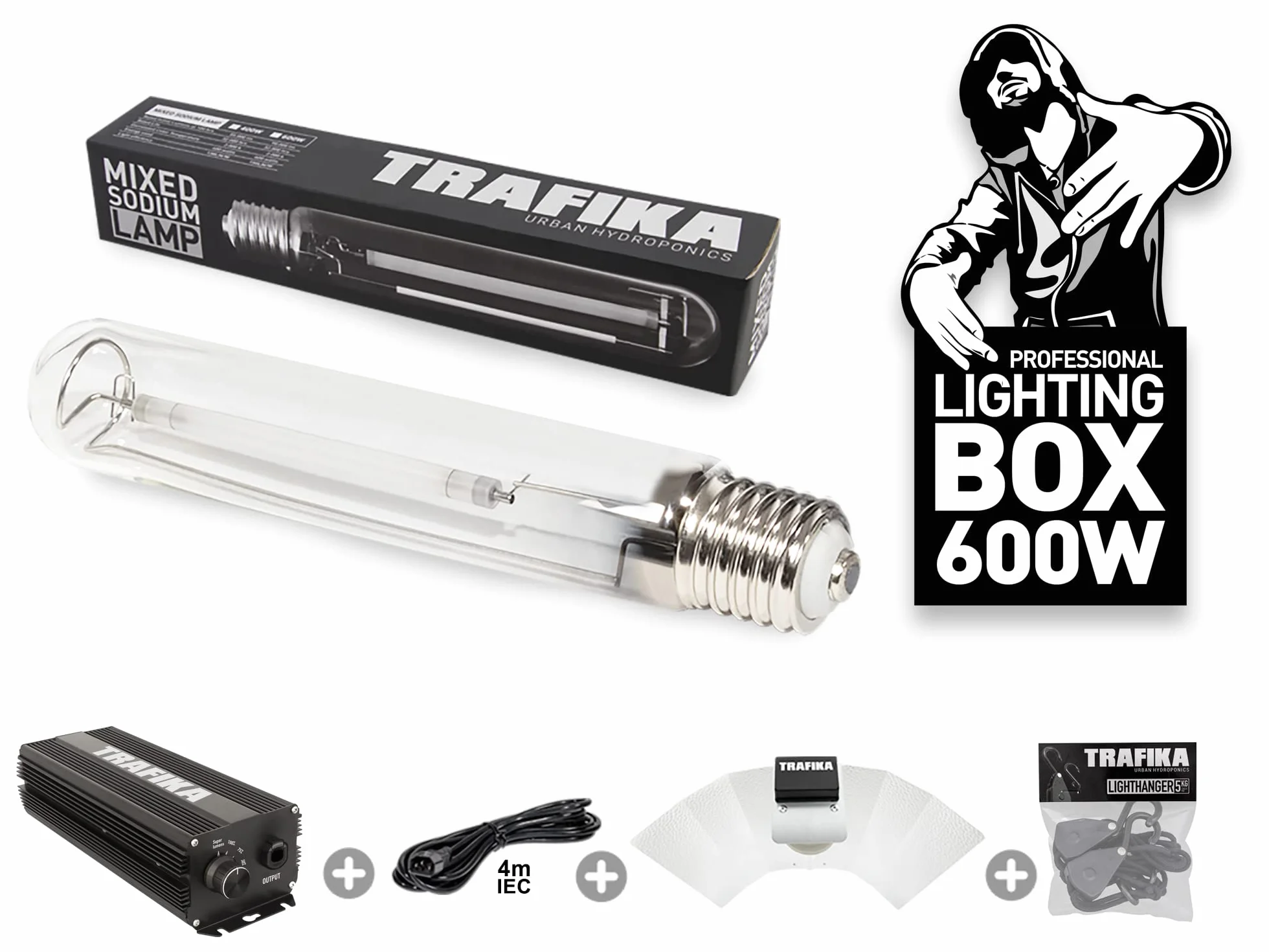 TRAFIKA KIT LUMINAIRE CULTURE BALLAST NUMÉRIQUE 600W: BALLAST NUMÉRIQUE 600W + AMPOULE + 4M CÂBLE + POULIES + RÉFLECTEUR/KIT ÉCLAIRAGE/BALLAST ÉLECTRONIQUE