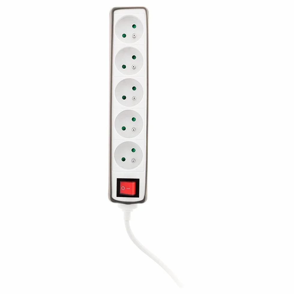 Zenitech Multiprise 5 Prises 16A 2P+T Interrupteur Intégré Housse Silicone Anti-Choc Gris Cordon 1,5 m