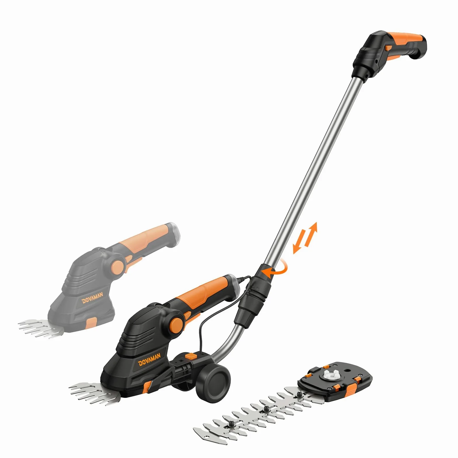 DOVMAN GS03C 3 en 1 Cisaille Électrique, Ensemble de Poignée Télescopique, Charge Rapide de 80 Min, Poignée Réglable en Angle, Cisaille à Gazon sans Fil Portable 7,2V Idéale pour Couper l'herbe