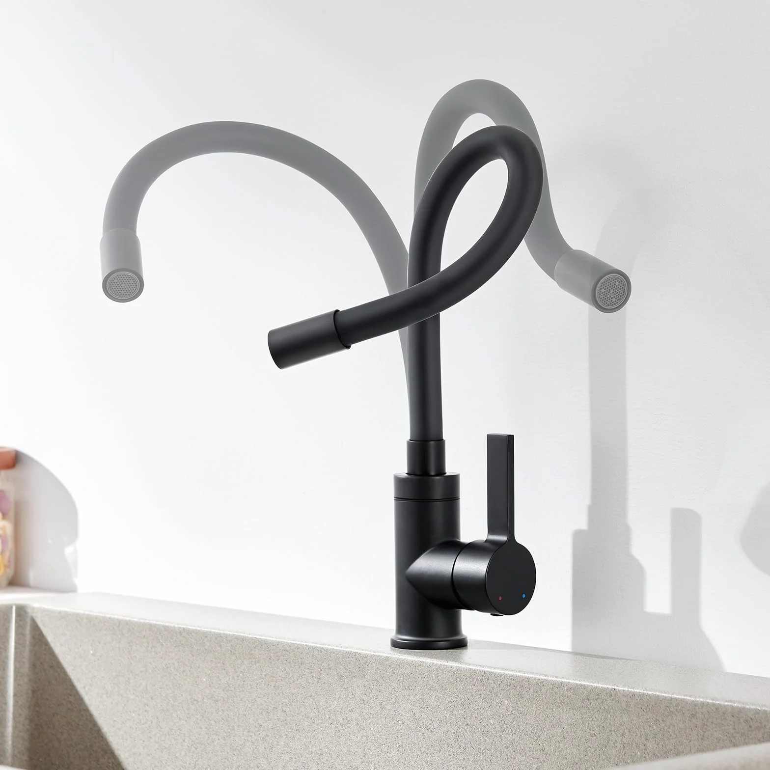 Mitigeur Cuisine Robinet d'Évier Flexible Noir Monocommande Eau Chaude Froide
