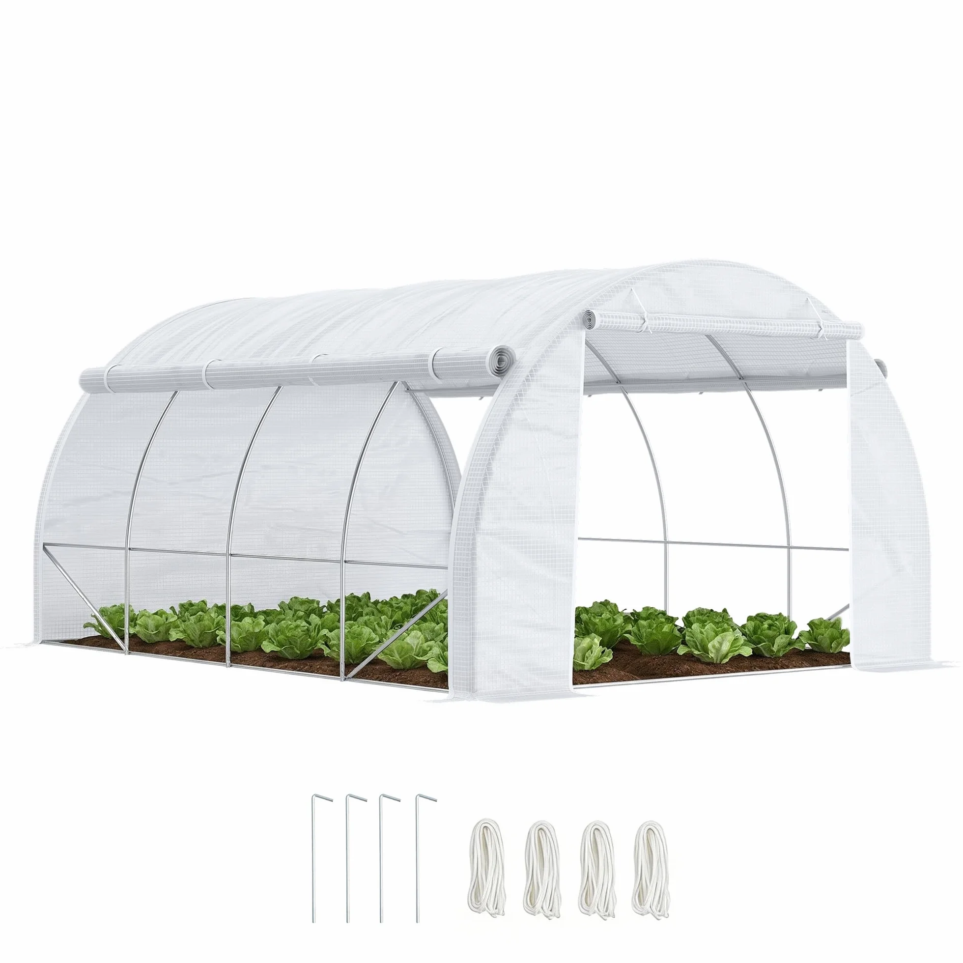 Outsunny Serre de Jardin 12 m² dim. 4L x 3l x 2H m avec Porte + parois latérales zippées enroulables, 8 fenêtres, Acier PE Haute densité 140 g/m² Anti-UV Blanc