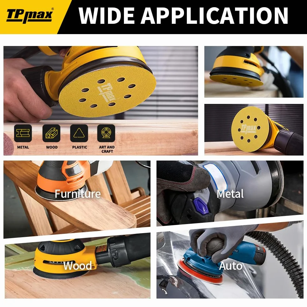 Disques Abrasifs Auto-agrippants 125mm 8 Trous 100 Pièces Grain 80 pour Ponceuse Orbitales