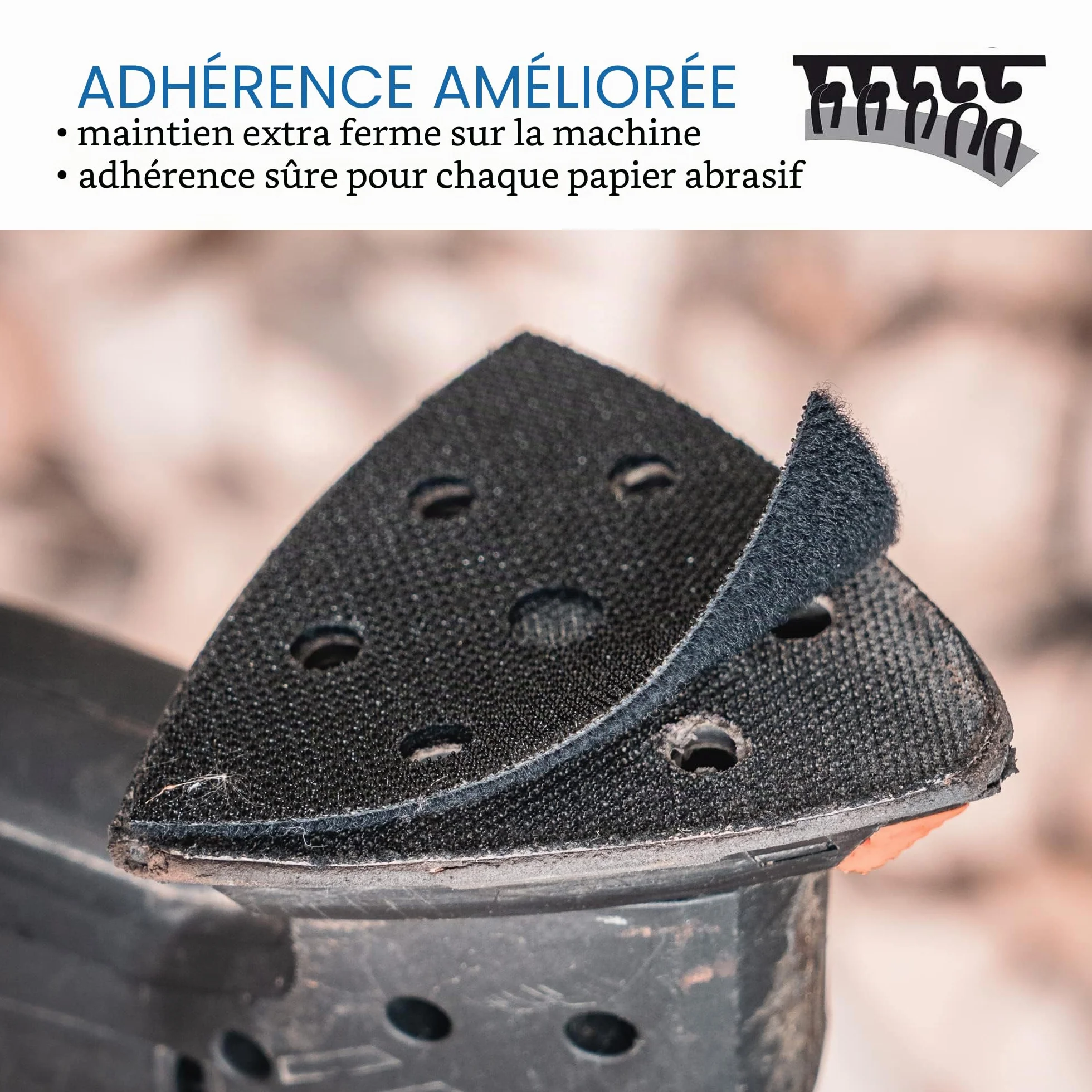 DFS Protection Pad auto-agrippant 93 x 93 x 93 mm 6 trous plateau ponceuse triangulaire interface mousse souple