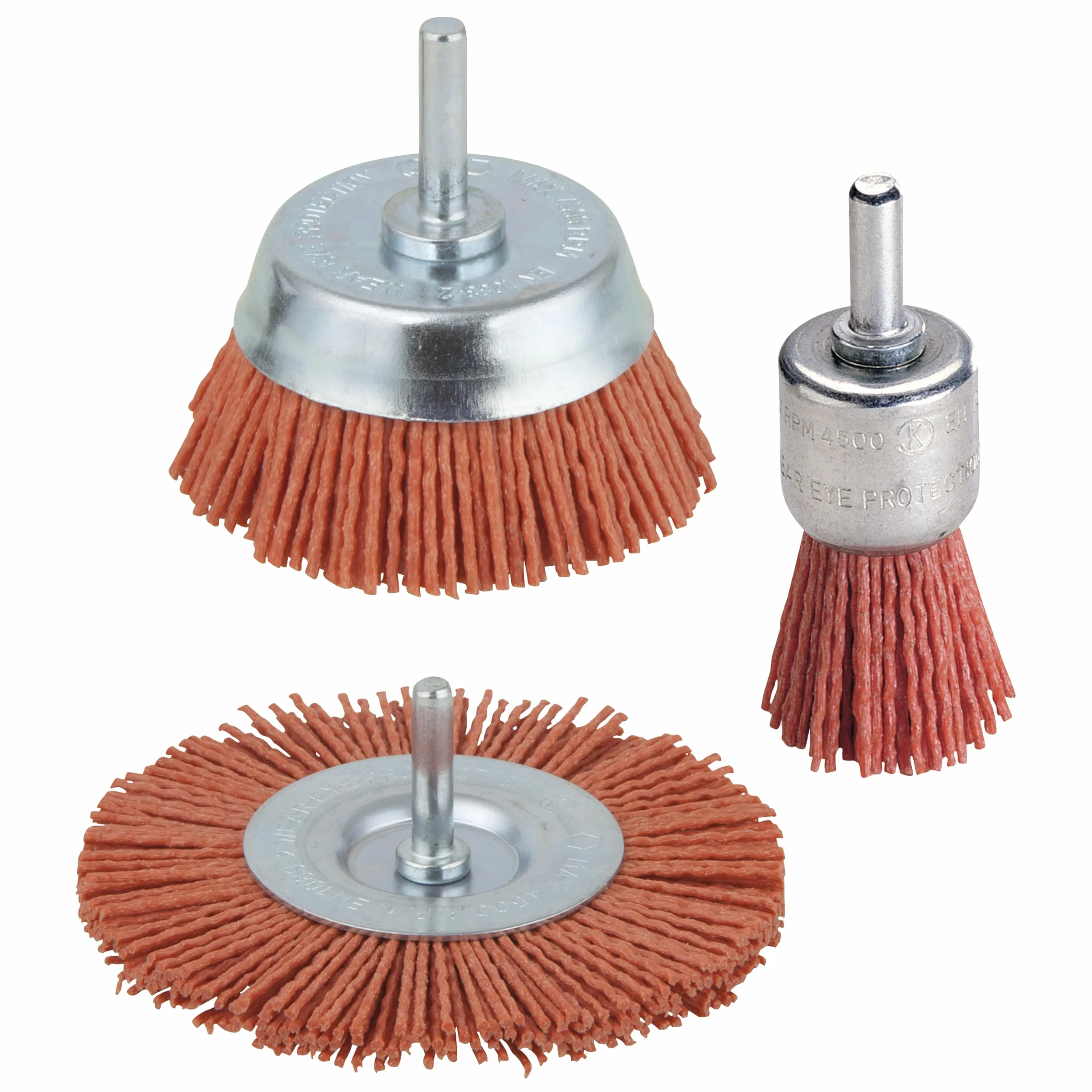 Wolfcraft 3 Brosses Fil Nylon Gros Grains Queue Ø 6 mm Circulaire Ø 75 X 10 mm Soucoupe Ø 65 mm Pinceau Ø 25 mm Vert