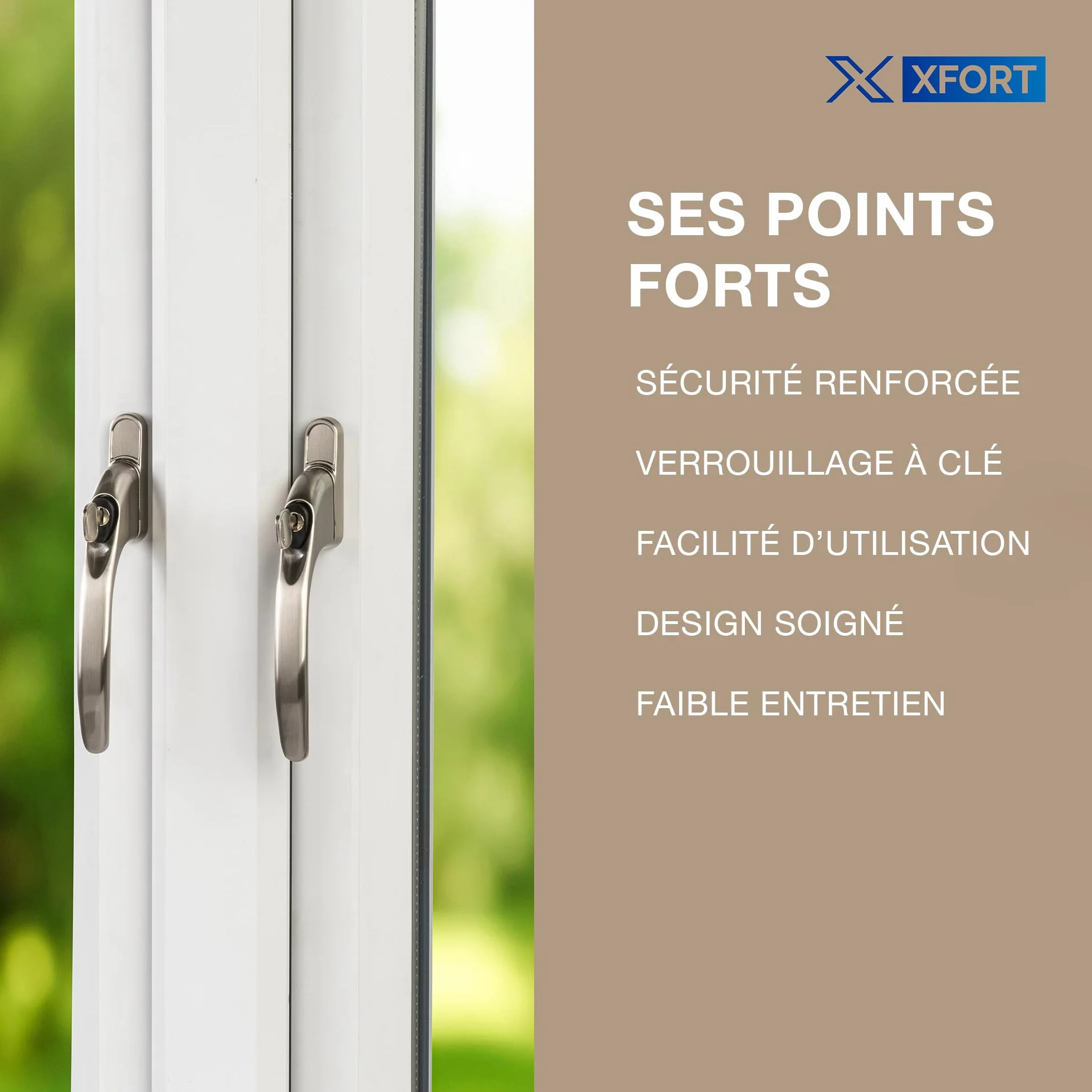 XFORT Kit D'Installation Poignée De Fenêtre Droite À Clé Chrome Satiné Poignée De Rechange Pour Fenêtre PVC-U Verrouillable Universelle