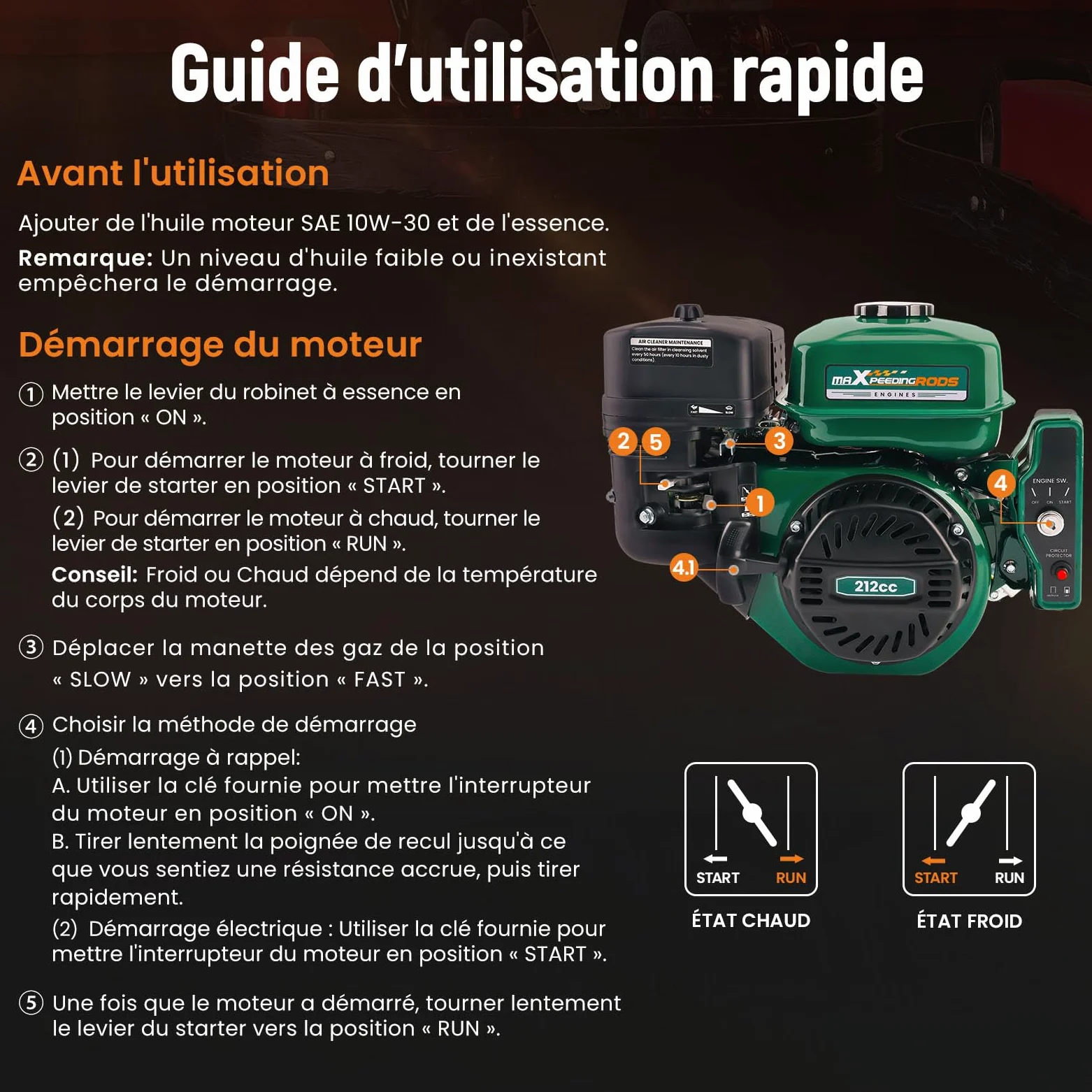 maXpeedingrods 7 CV Moteur électrique à Essence Moteur Fixe Karting,Moteur à Essence Avec Arbre de 19 mm Ø, Moteur 4 Temps 212cc OHV, Moteur à Essence 1 Cylindre, Refroidissement Forcé