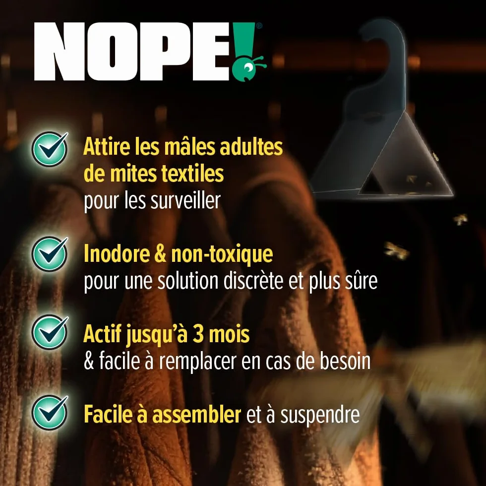 NOPE! Pièges Anti Mites Textiles 3 x 2 – Inodore & Non Toxique – À Base de Phéromones – Protection Efficace pour Vêtements