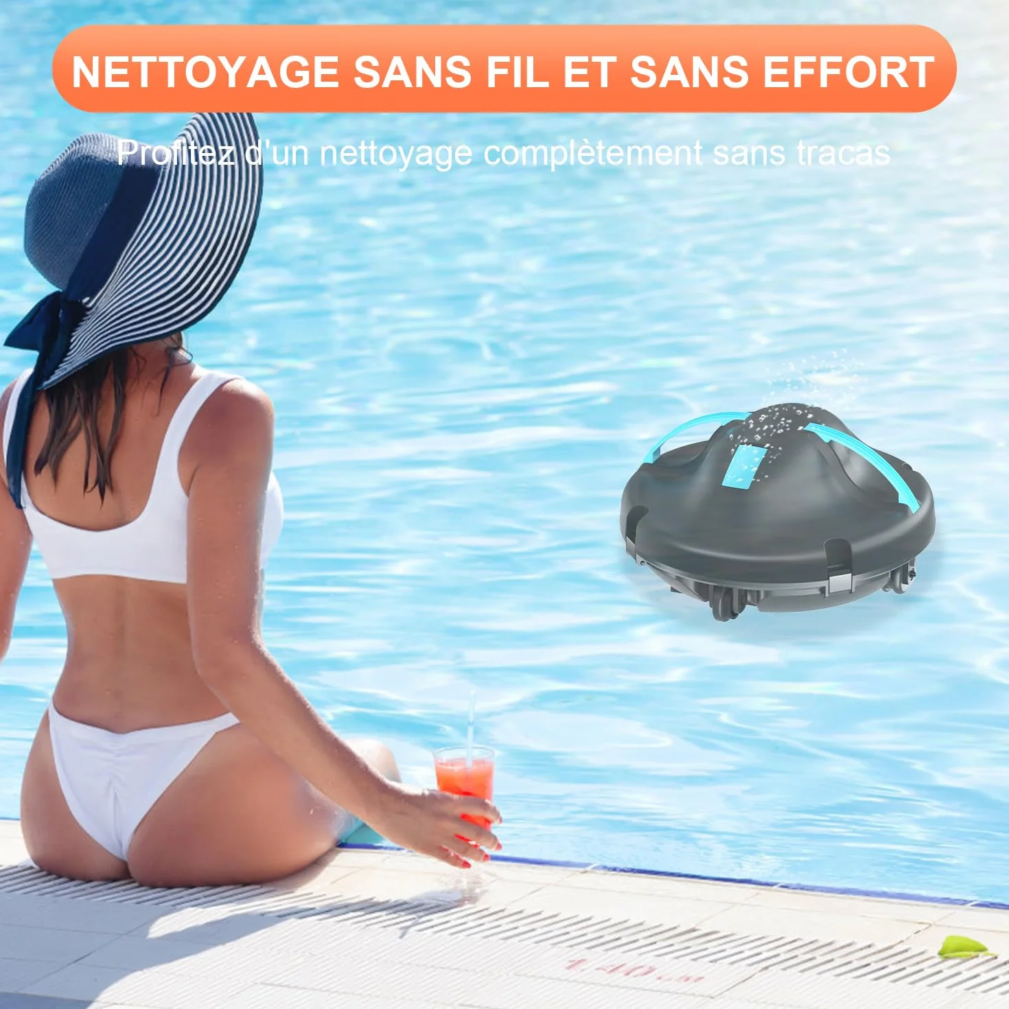 Robot Piscine sans Fil 130 Min Double Moteur Puissante Aspiration Auto-Stationnement Bleu 102 ㎡