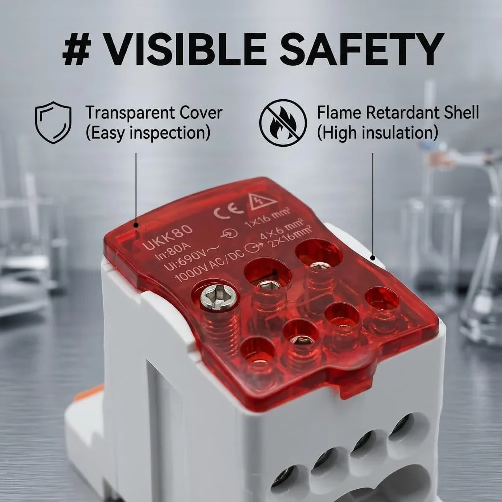 Bornier Electrique Rail Din UKK-80A 690V Boîte De Jonction Distribution Avec Couvercle Protection Rouge