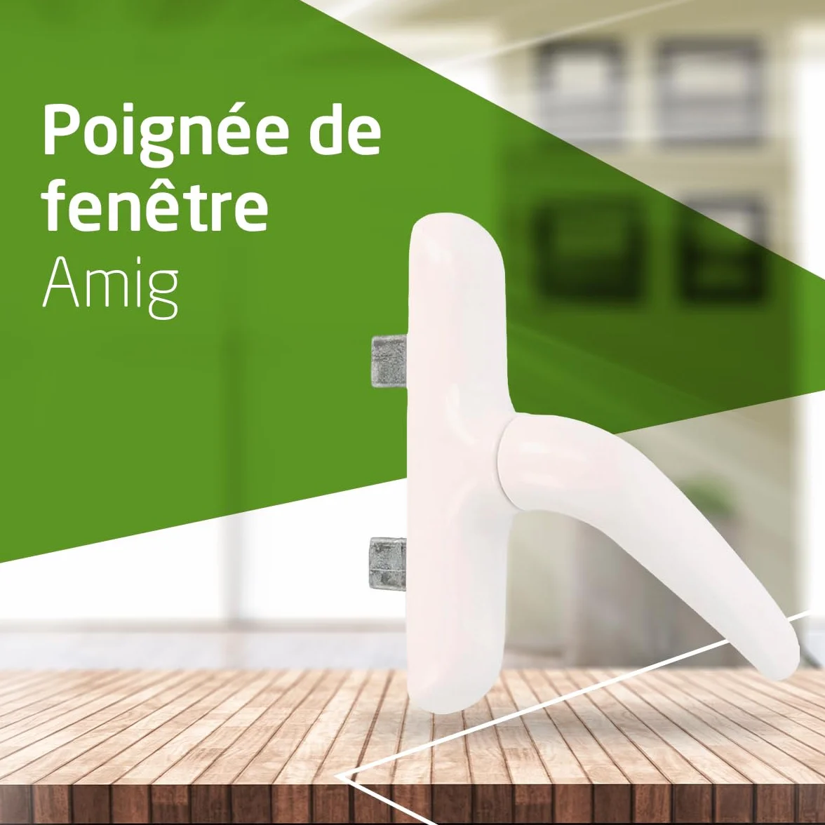 Amig Poignée pour fenêtres ouvrantes latérales aluminium PVC blanche 172 x 27 x 59 mm