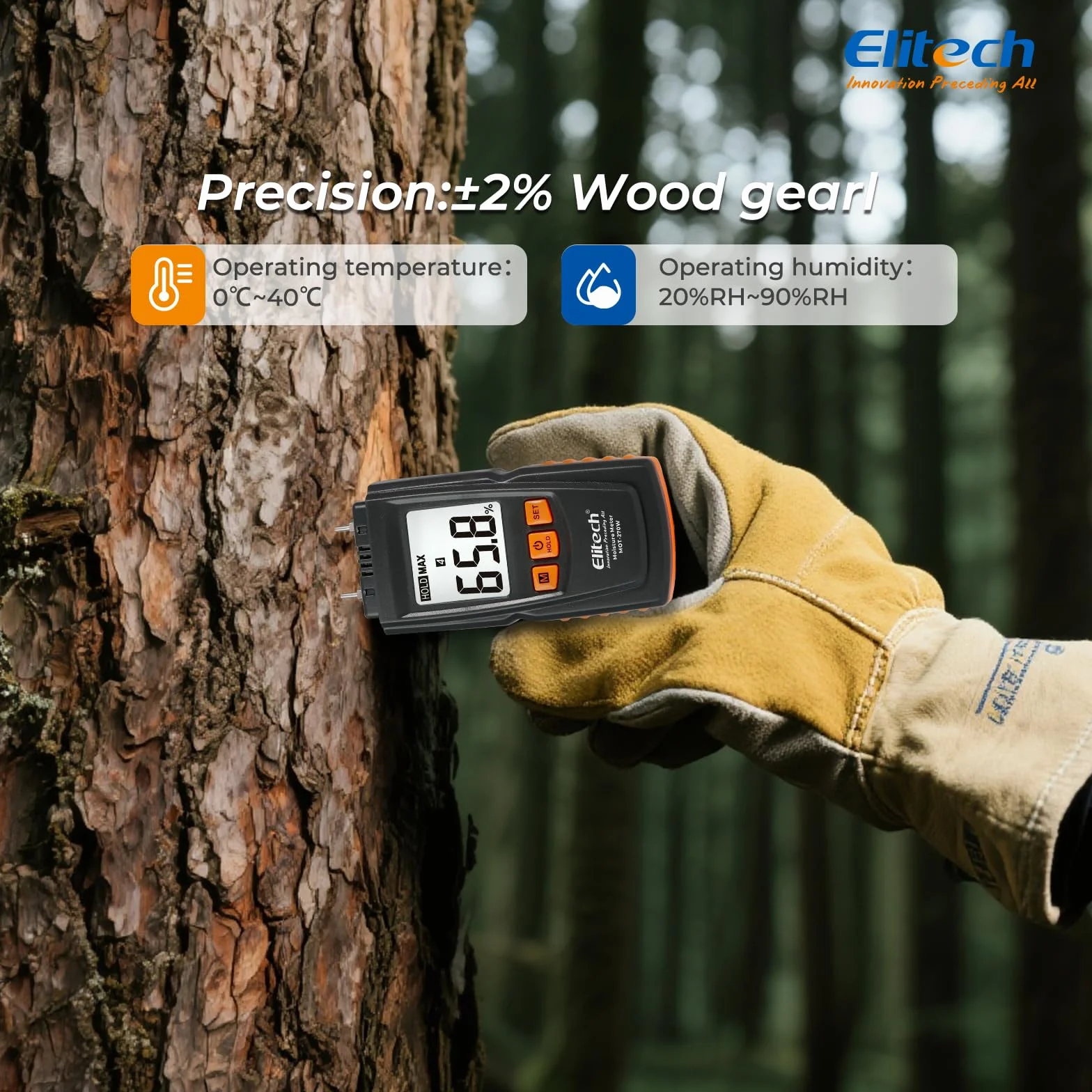 Elitech Humidimètre Numérique pour Bois MOT-270W, Testeur d'Humidité Précision ±2%, Sondes 9,8 mm