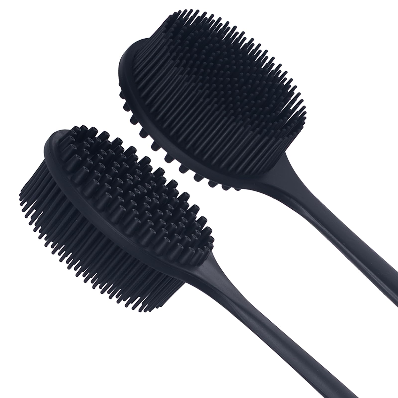 Soft Silicone Back & Body Brush with Extended Handle, Black